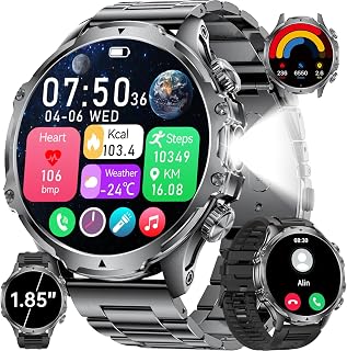 Military Smart Watch for Men (Answer/Make Calls),1.85" Display Smartwatch with 800mAh Battery,100+Sport Modes Calories Pedometers Fitness Tracker Sports Watch,5ATM Fitness Watch for iOS Android,FV15-C