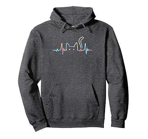 Heartbeat Cat Lover Animal Silhouette Cute Cat Pullover Hoodie