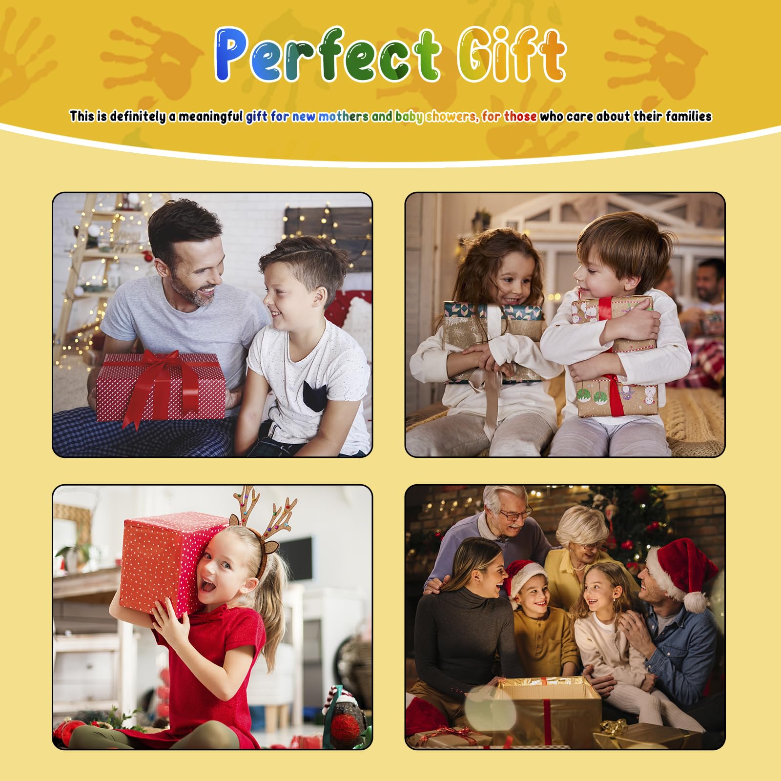 Clear Family Handprint Kit DIY Handmade Keepsake Wooden Frame with 6 Paints Pen Eraser Paintbrush Non-Marking Nails Newborn Keepsake Baby Handprint and Footprint Kit for New and Expecting Parents