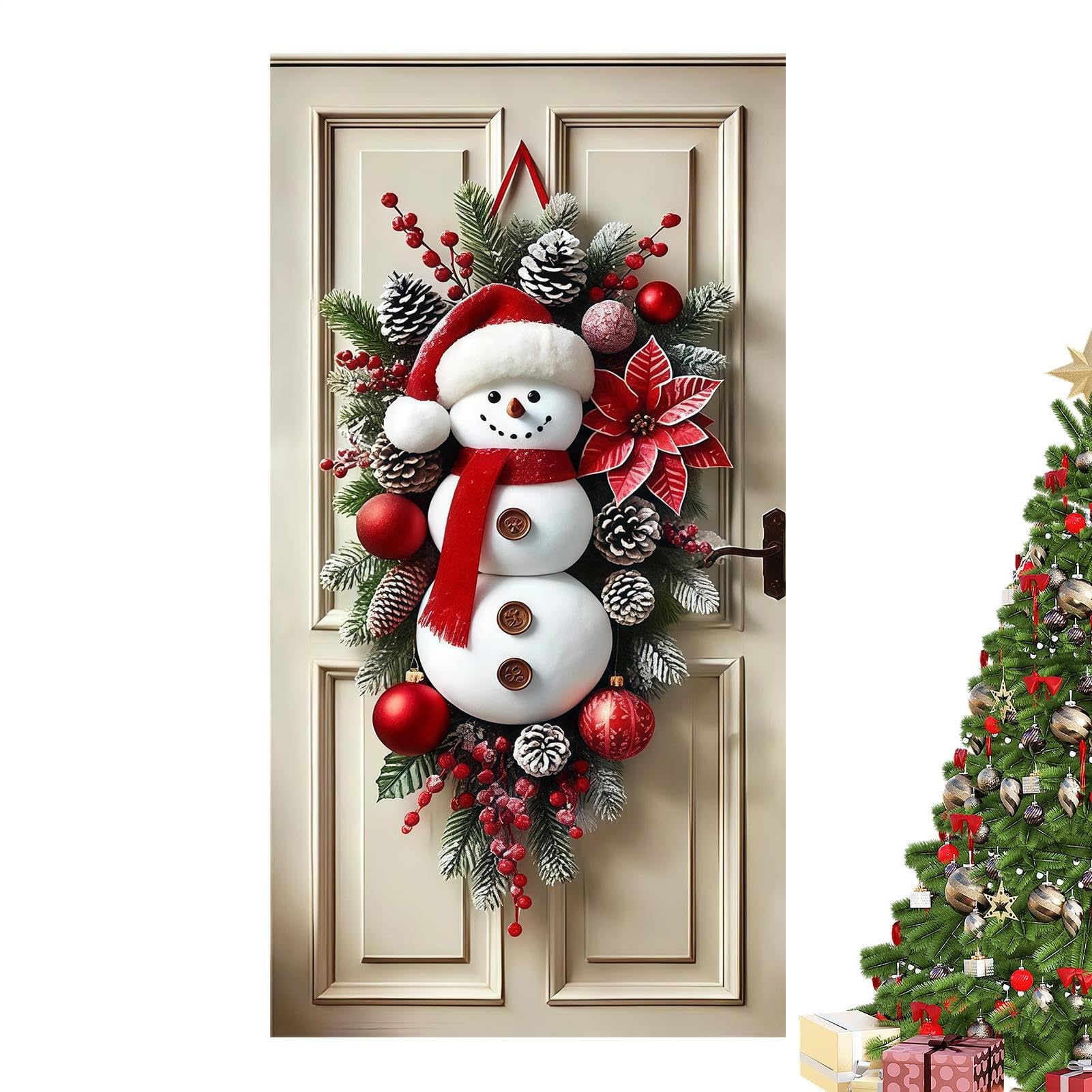 Snowman Door Hanging Door Cover Decoration Christmas Ornament Christmas Doors Cover Doors Banner Holiday Party Decoration Red Mixed Glitter Finish Decorations For Home Party