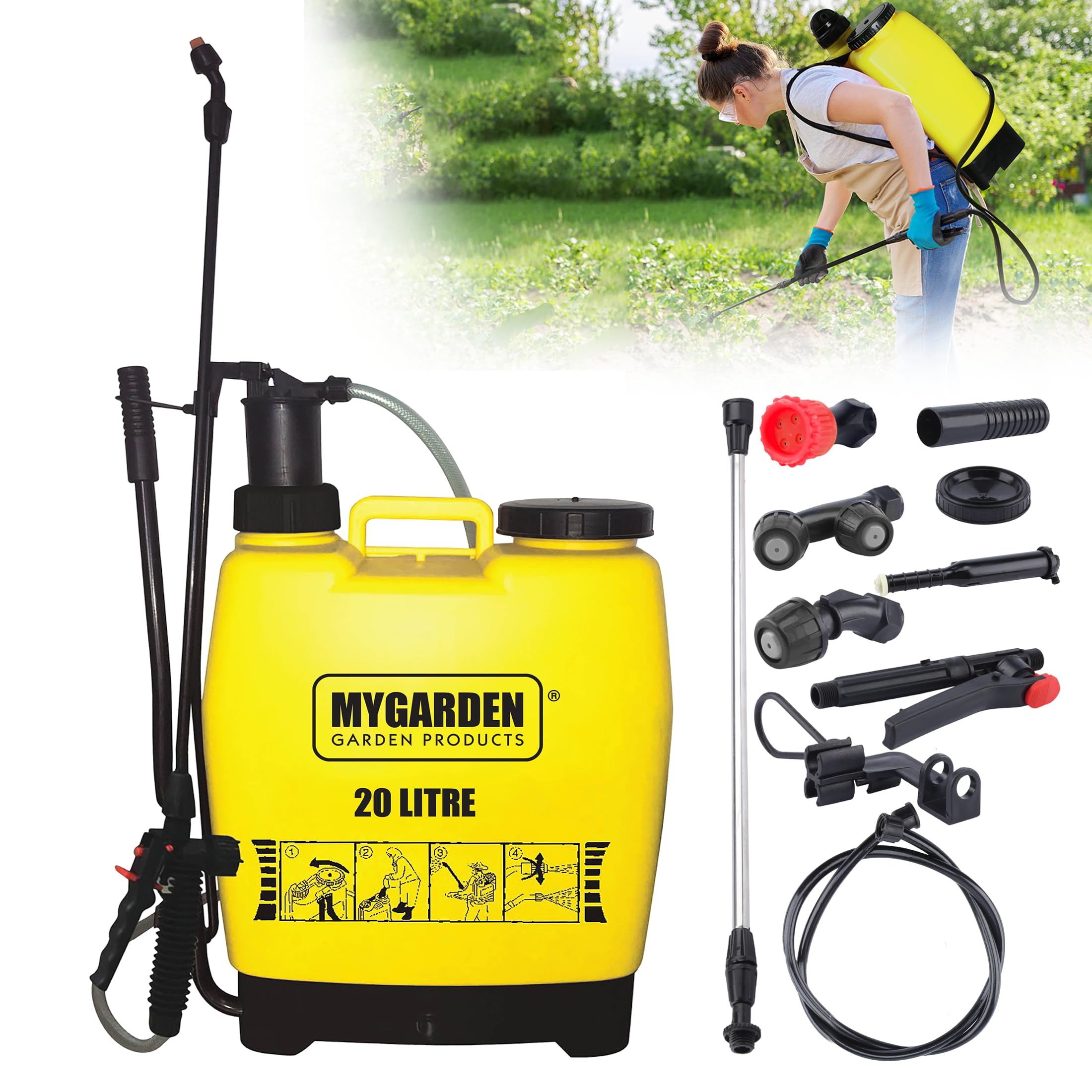 My Garden Knapsack Sprayer 20L with Adjustable Nozzles – Garden Manual Pressure Sprayer with Long Lance 10kPa Pressure Sprayer for Gardens, Safety Lock, Patio Sprayers