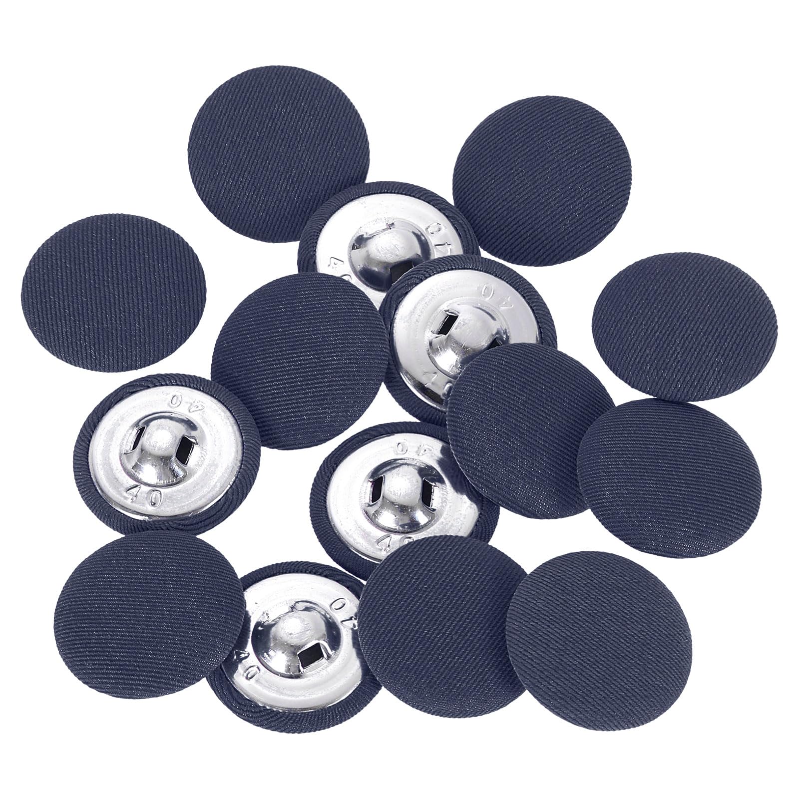 sourcing map 15Pcs Fabric Cloth Covered Button, 25mm 40L Metal Shank Round Sewing Buttons Fabric Covered Button for Coat Dress Sweater Hats Crafts Making, Navy Blue
