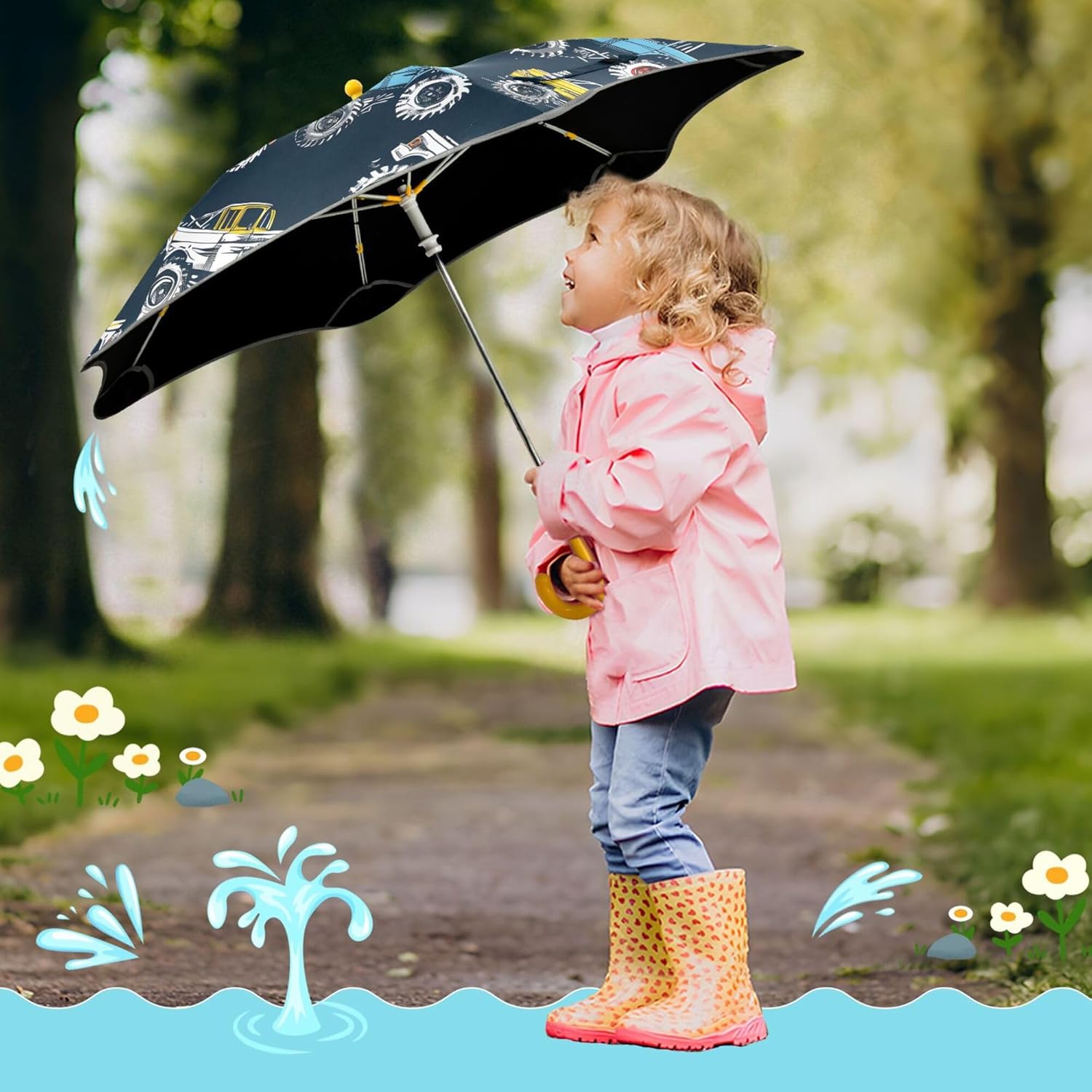 ALAZA Monster Trucks Comic Style Kids Umbrella for Girls Boys Toddler Children Rain & Sun Umbrella