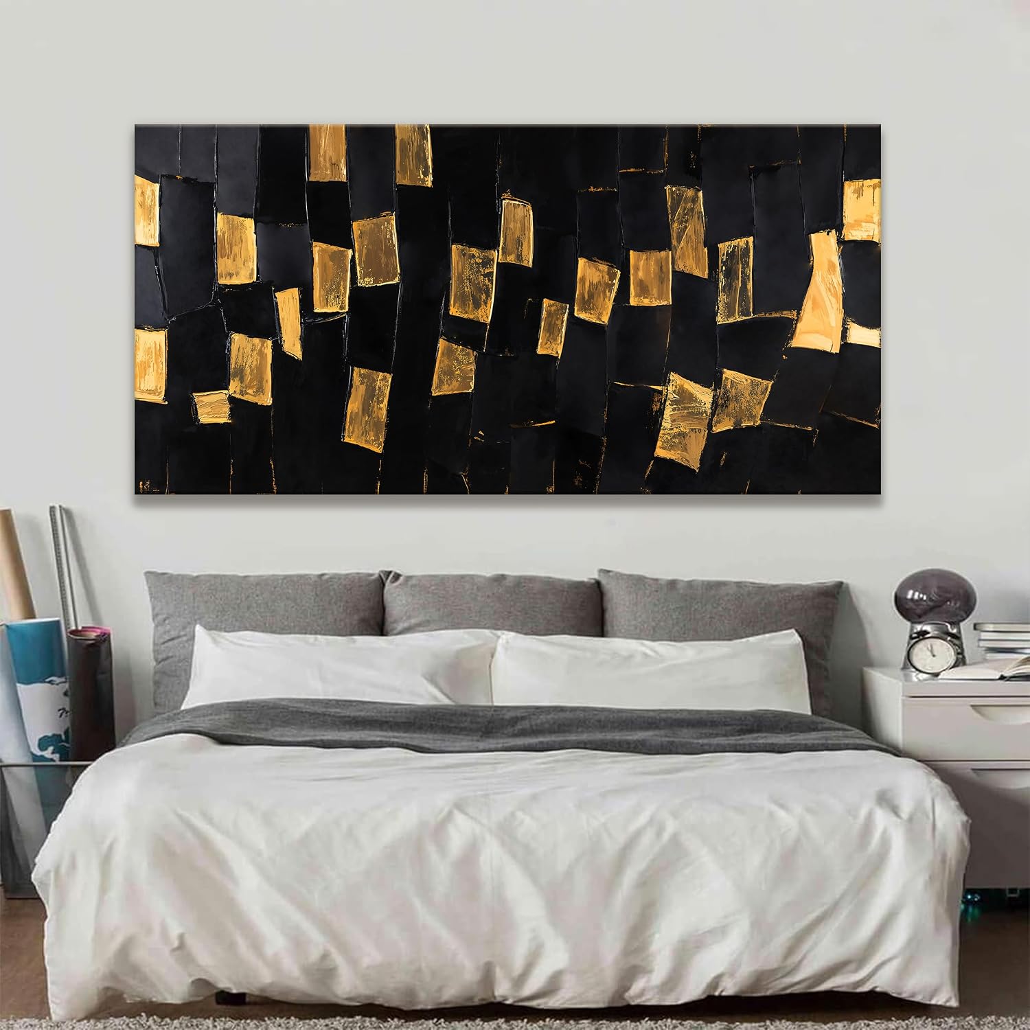 Canvas Art Wall Decor Abstract Wall Art Pictures For Living Room Large Abstract Wall Art Artwork for Walls Canvas Wall Art Decor Black And Gold Wall Art Bedroom Office Aesthetic Wall Decor 29" X 58"