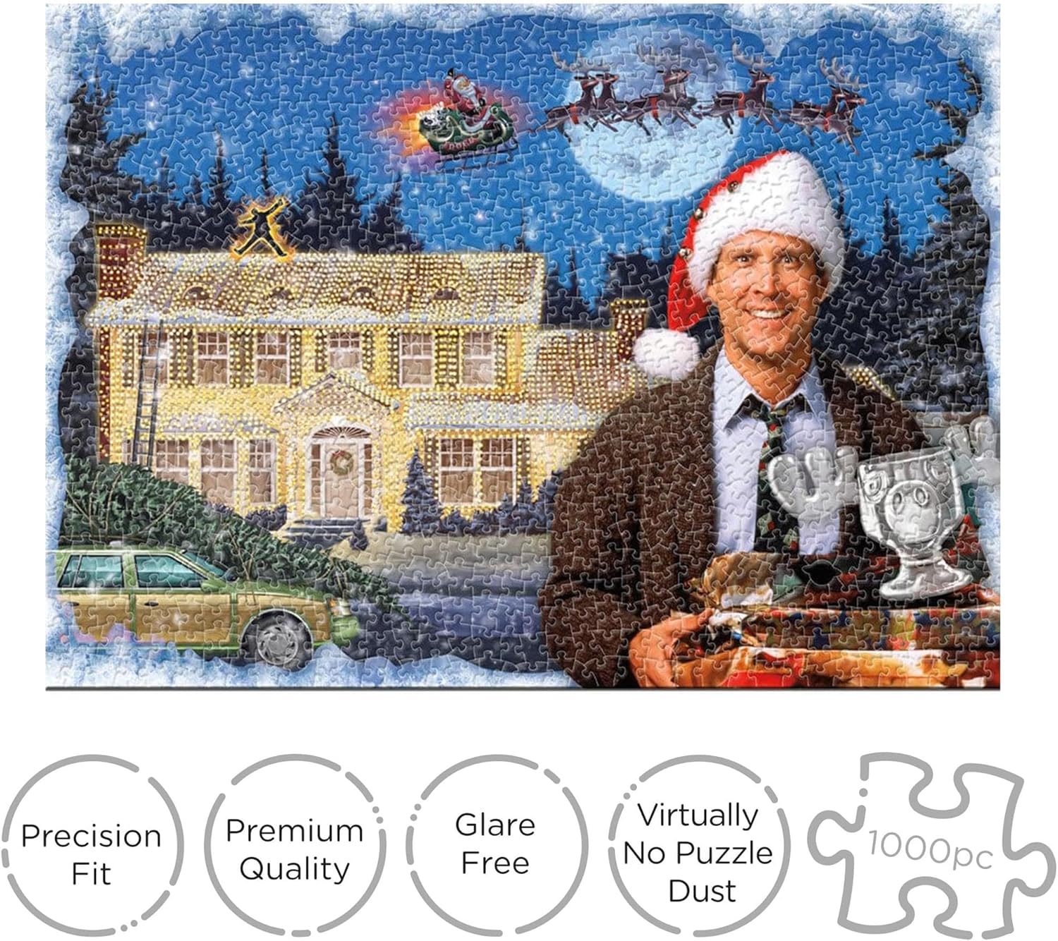 Christmas Vacation 1000pc Glitter Puzzle (1000 Piece Jigsaw Puzzle) - Glare Free - Precision Fit - Officially Licensed Christmas Vacation Merchandise & Collectibles - 20x28 Inches by Aquarius