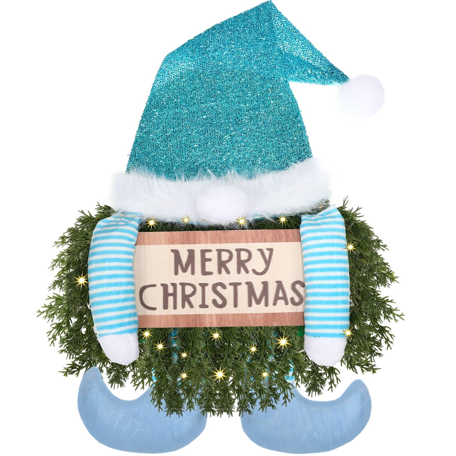 Décoration murale de Noël avec cette couronne de nain lumineux bleu Knitgrip