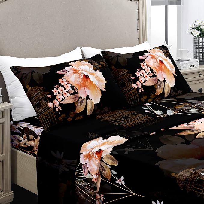 YIYEA King Size Sheets Set Floral Sheets Ultra Soft