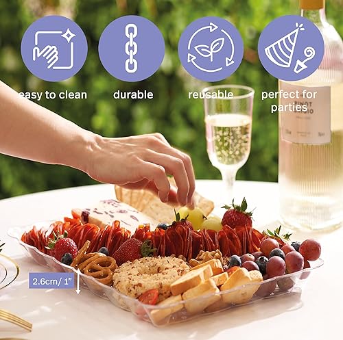 Miniatura 4 de MATANA Paquete de 6 bandejas y platos de plástico transparente de 13 x 9 pulgadas, rectangulares grandes para fiestas, reutilizables y desechables