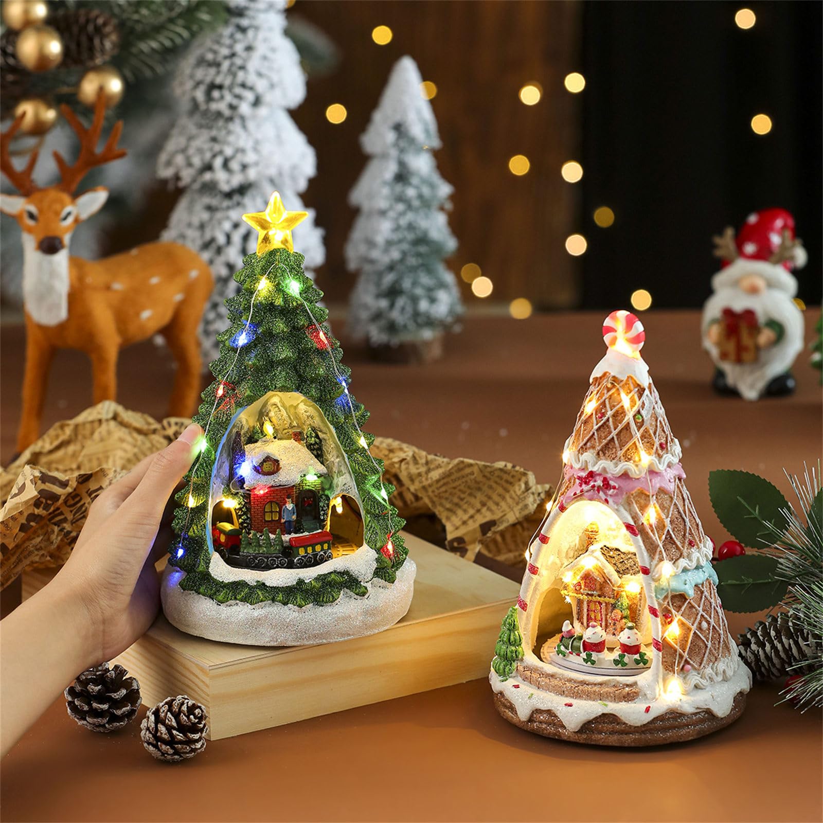 Caja musical de árbol de Navidad con tren giratorio, decoración del hogar para niños, niñas, hombres y mujeres