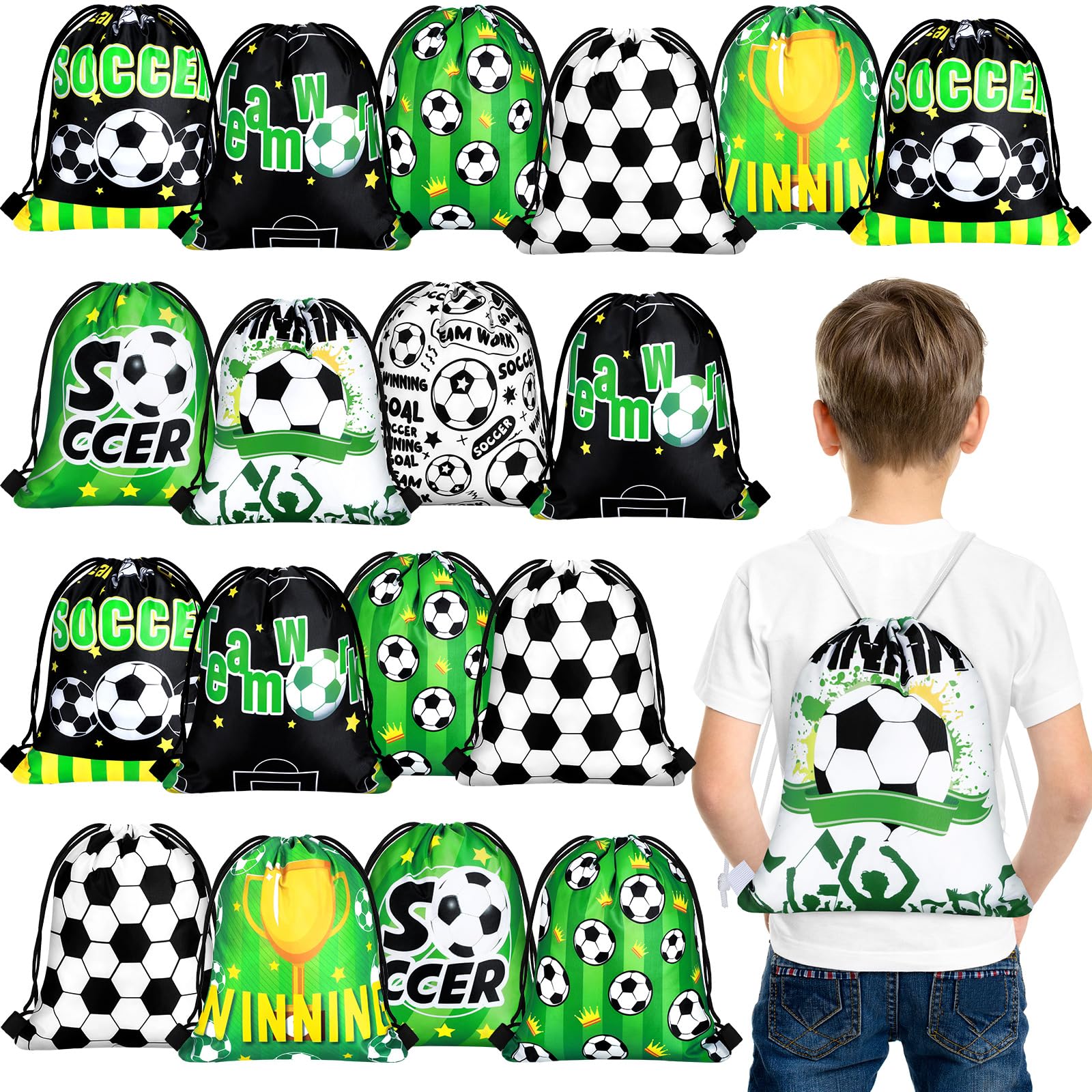 Woanger 24 Pcs Drawstring Softball Baseball Soccer Party Favor Bags 9.8 x 11.8 Inch Goodie Candy Treat Gift Snack Bags for Team Sport Ball Theme