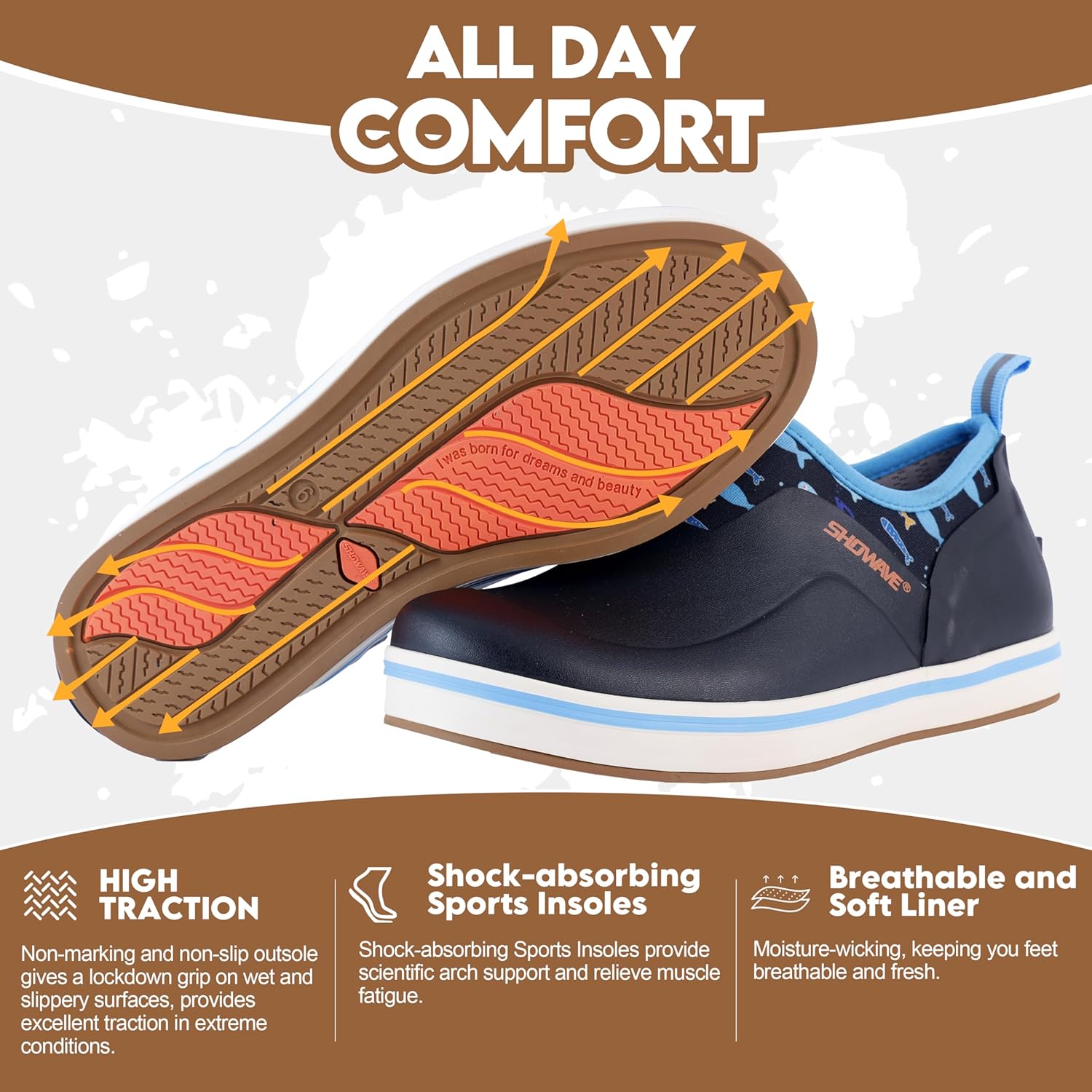 Showave Women's Deck Shoes Waterproof Rain Shoes Breathable Non-slip Rubber Rain Boots Low Cut Design for Outdoor Fishing Gardening Walking - Image 3