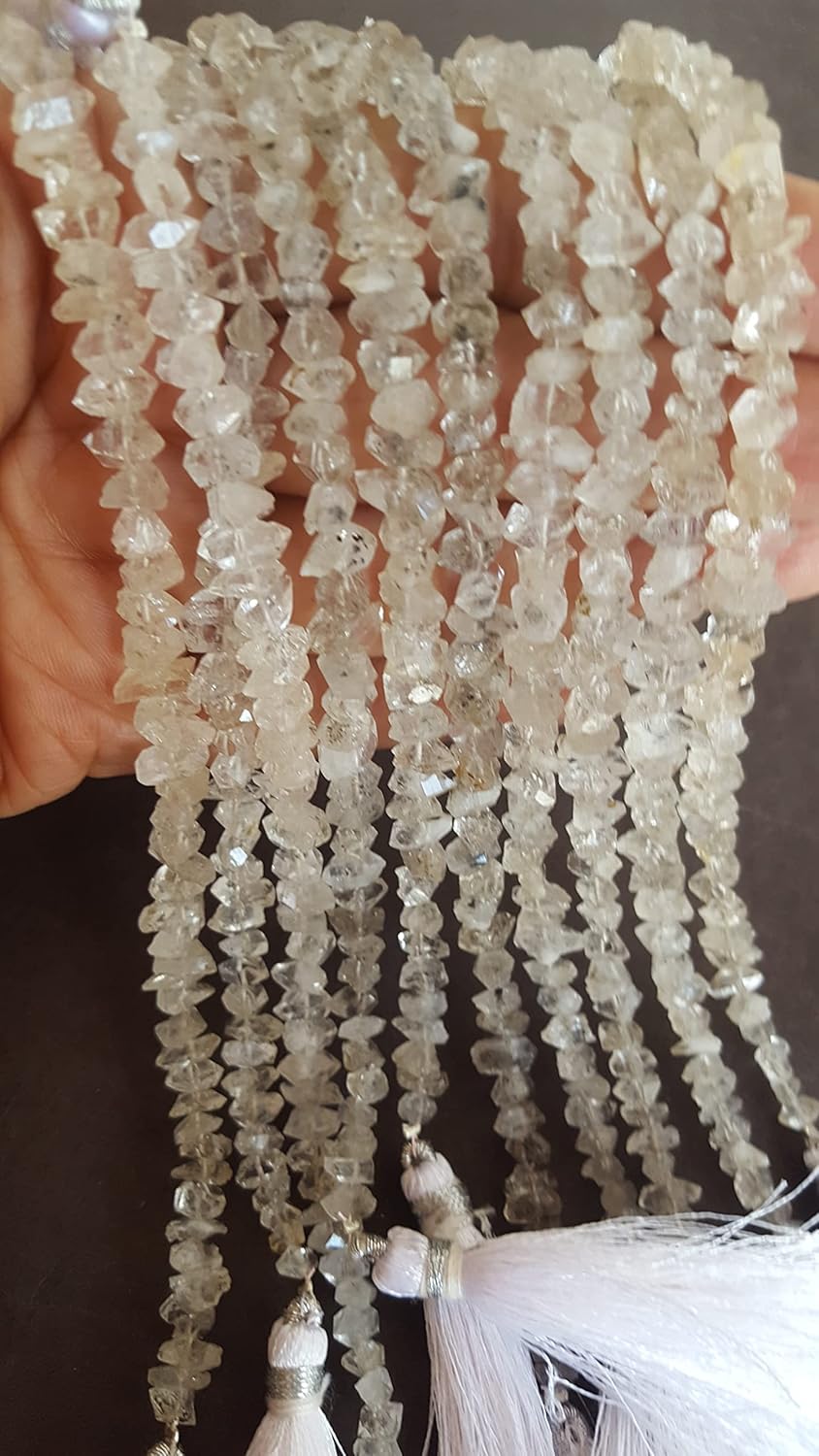 FionaGemstoneBeads~8-10 MM Unique Herkimer Diamond Center drilled~ Quartz Nuggets~~10 inches Long 1 Strand~~White Color Sparkly Nuggets for Jewelry Making ~ Wholesale Price ~AA+ Quality, 8-10mm