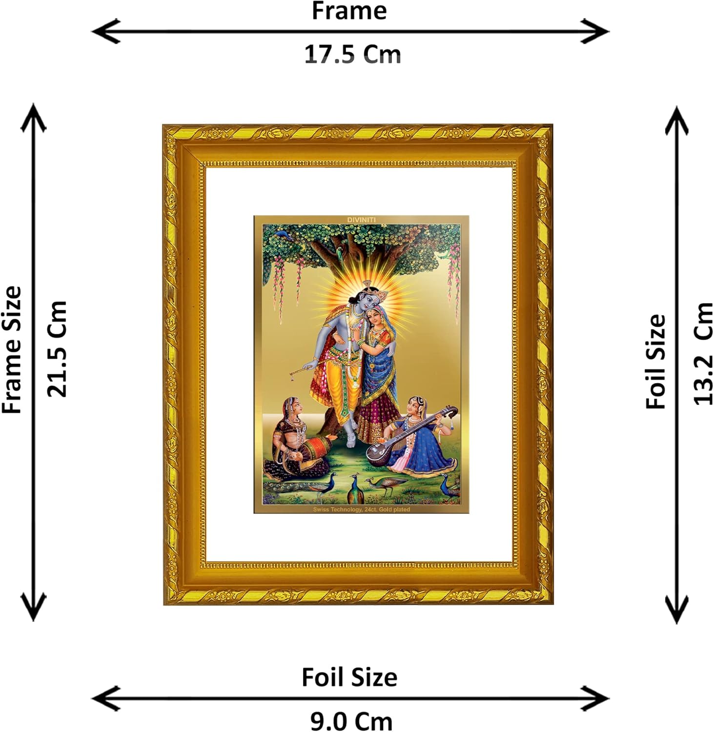 Diviniti Radha Krishna 金メッキ 壁フォトフレーム テーブル装飾 DG Frame 103 サイズ 2 24K