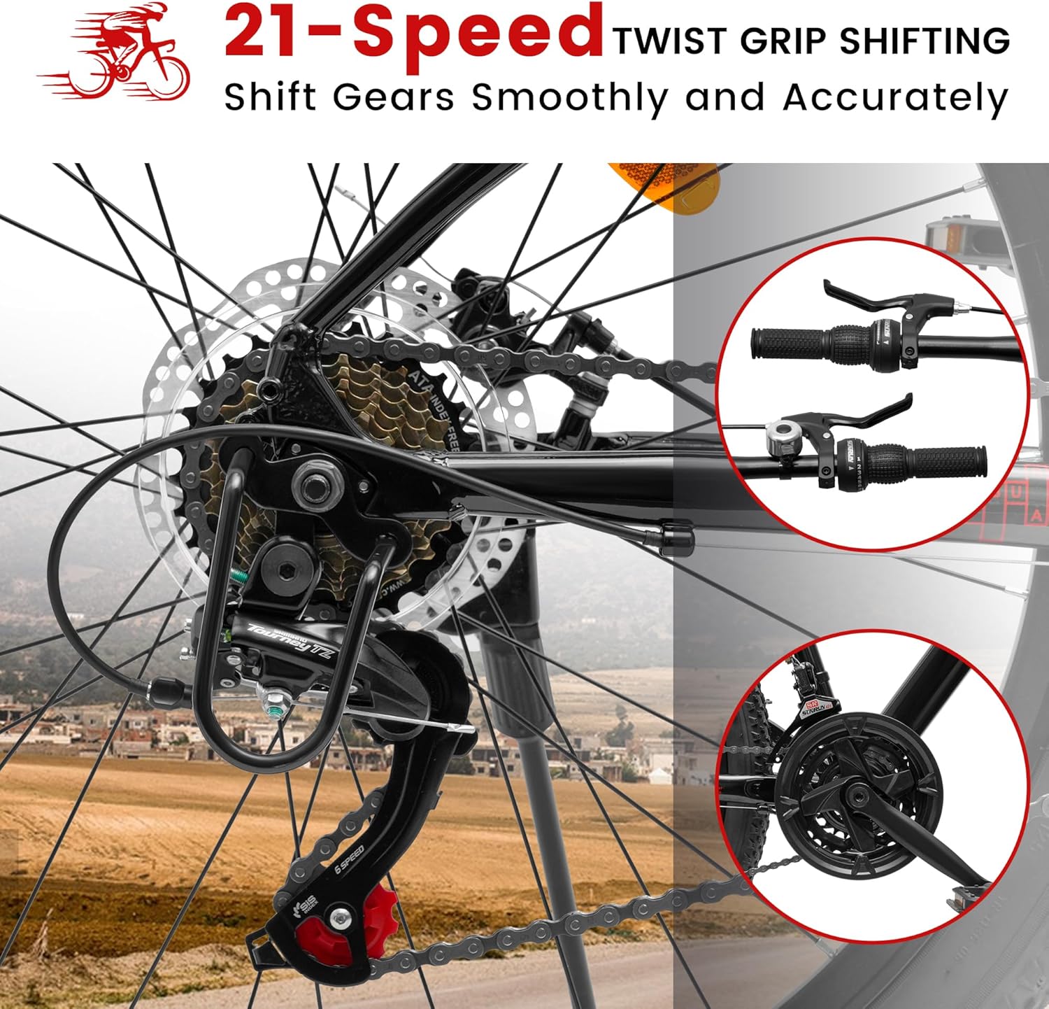 Ecarpat 24 Inch Mountain Bike Front Suspension, 21 Speed Mountain Bicycle with Aluminium Alloy Frame and Dual Disc Brakes, MTB Bike for Kids Boys Teenagers, Quick Release Front Wheel, Black