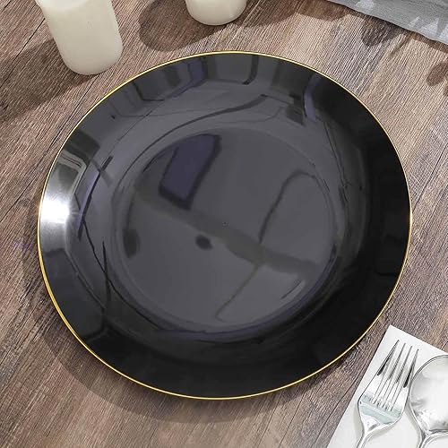 Miniatura 95 de Efavormart - Paquete de 10 platos redondos de plástico martillado transparente de 9 pulgadas para aperitivos de postres con borde dorado, plato