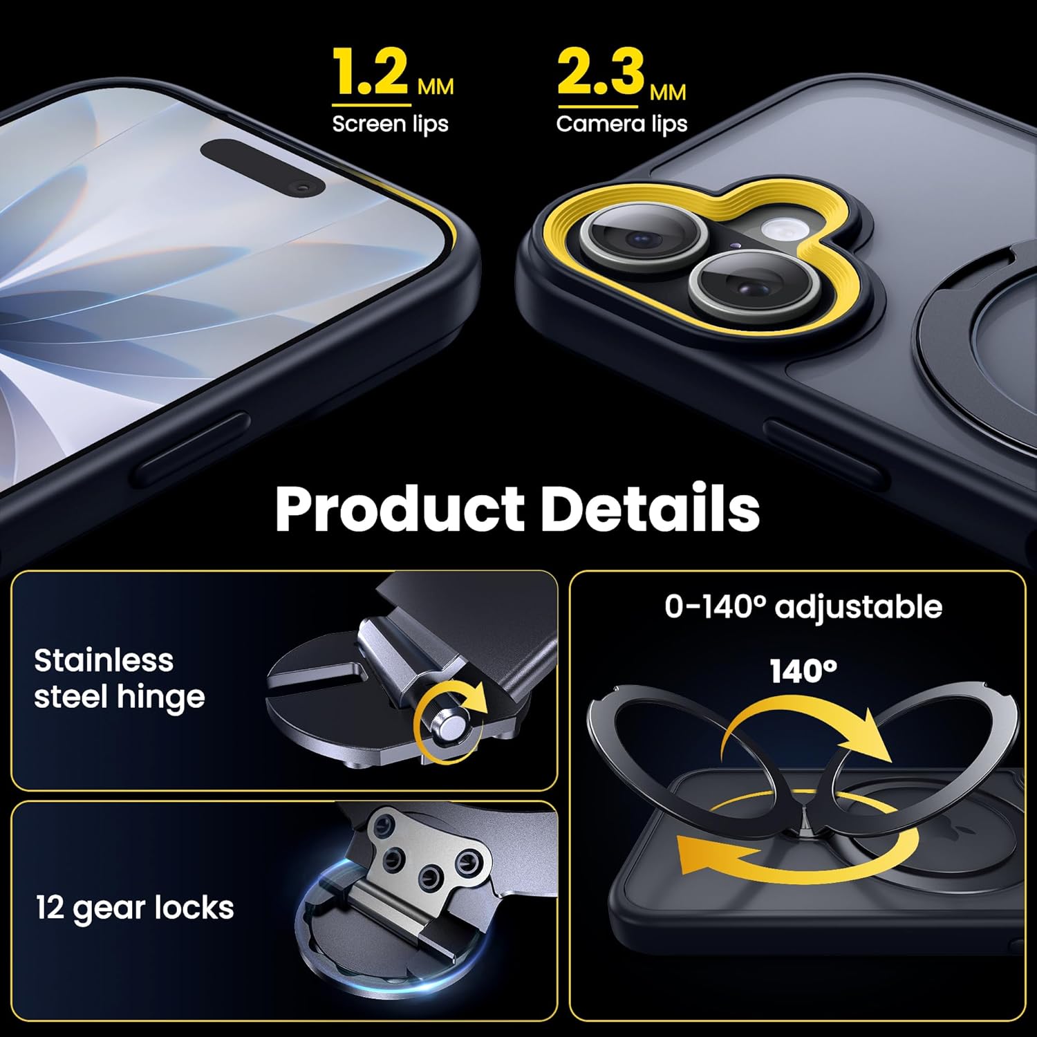 Supdeal Magnetic Stand Case for iPhone 17, [360° Rotating Invisible Kickstand] [Military Grade Protection] Ring Magnet Holder Matte Phone Cover, 6.3'', Black