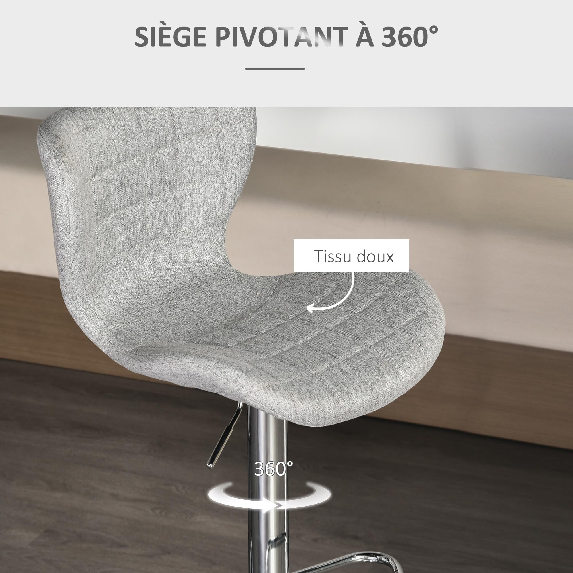 HOMCOM Lot de 2 Tabourets de Bar Design Contemporain, Pivotants 360° Gris
