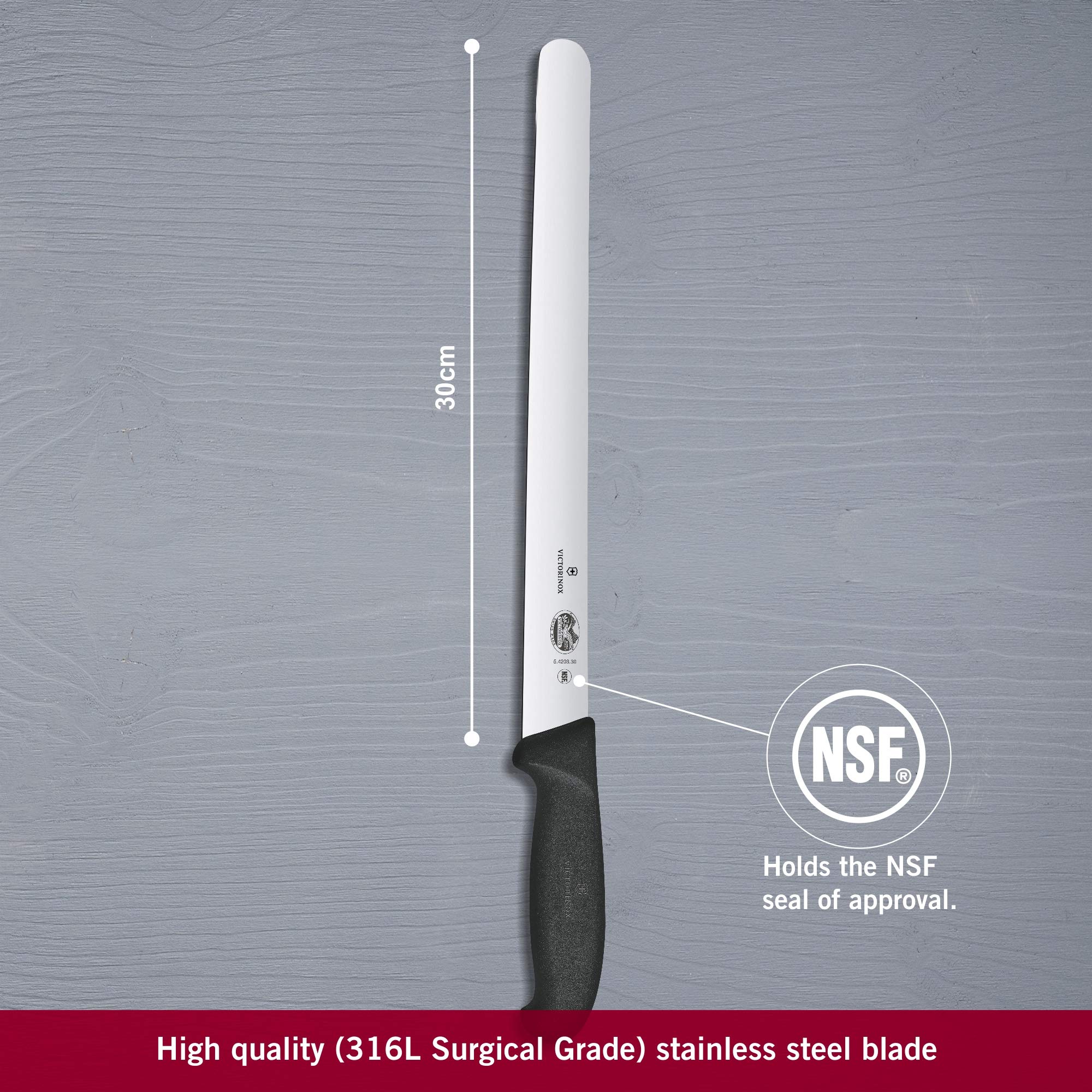 Victorinox Fibrox - Cuchillo para Salchichas, 25 cm, Hoja Extra Ancha, Punta Antideslizante, Acero Inoxidable, Apto para lavavajillas