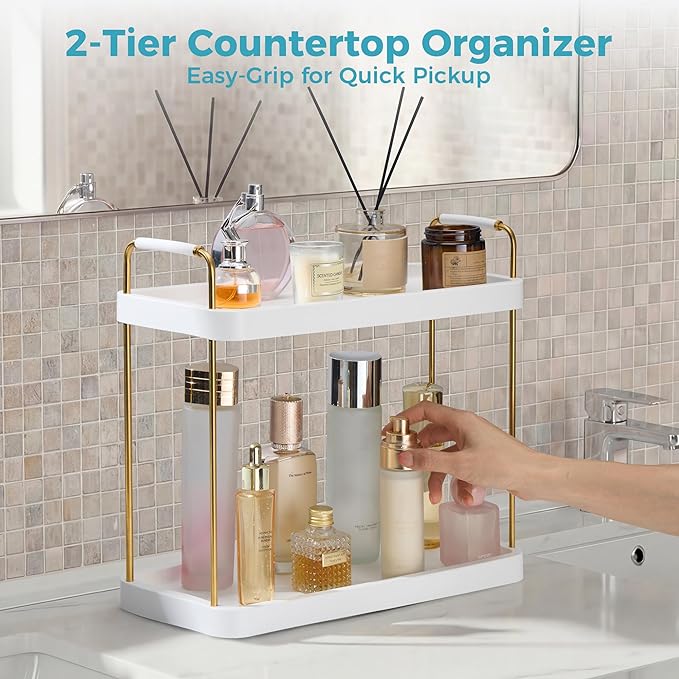 Organizador de Baño Vtopmart 2 Niveles, Bandeja para Vanity, Oro miniatura 3