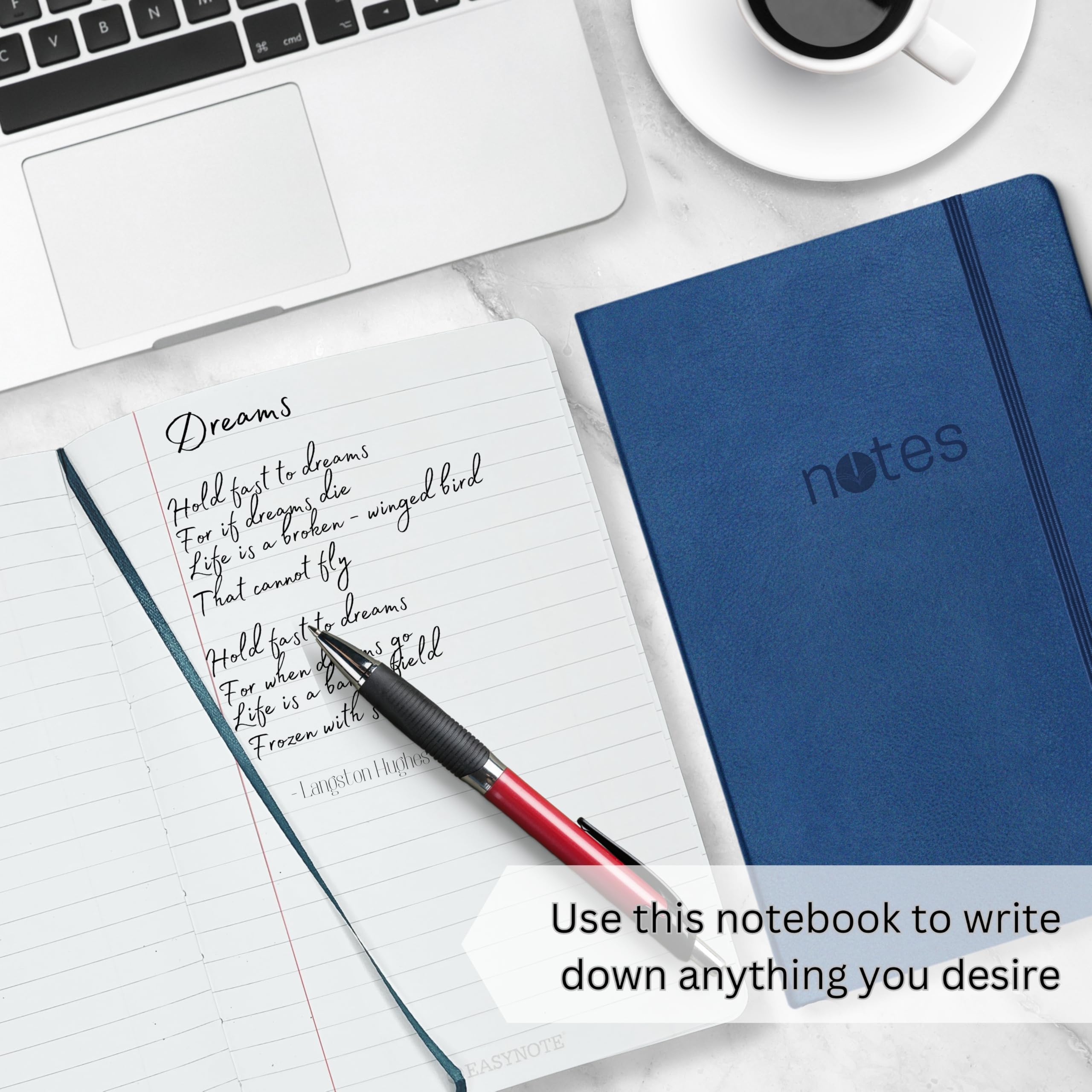Creavvee® A5 Soft Touch Notebook 160 pages hardcover Lined paper, Elastic Closure & Ribbon Page Marker Blue - Image 4