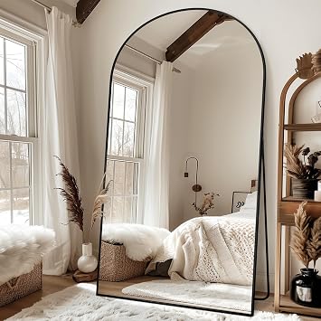Antok Oversized Full Length Mirror with Stand, Arched Floor Mirror, Aluminum Frame,Wall Mounted/Leaning/Free Standing, Large Body Mirror for Bedroom Living Room Entryway Dressing Room,Black86"L x 46"W