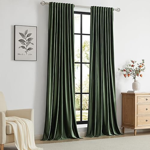 Vista 90 de PRIMROSE Velvet Curtains 96 inch Long for Living Room,Set of 2 Panels Stone Grayish Blue Blackout Rod Pocket Back Tab Window Treatment Room