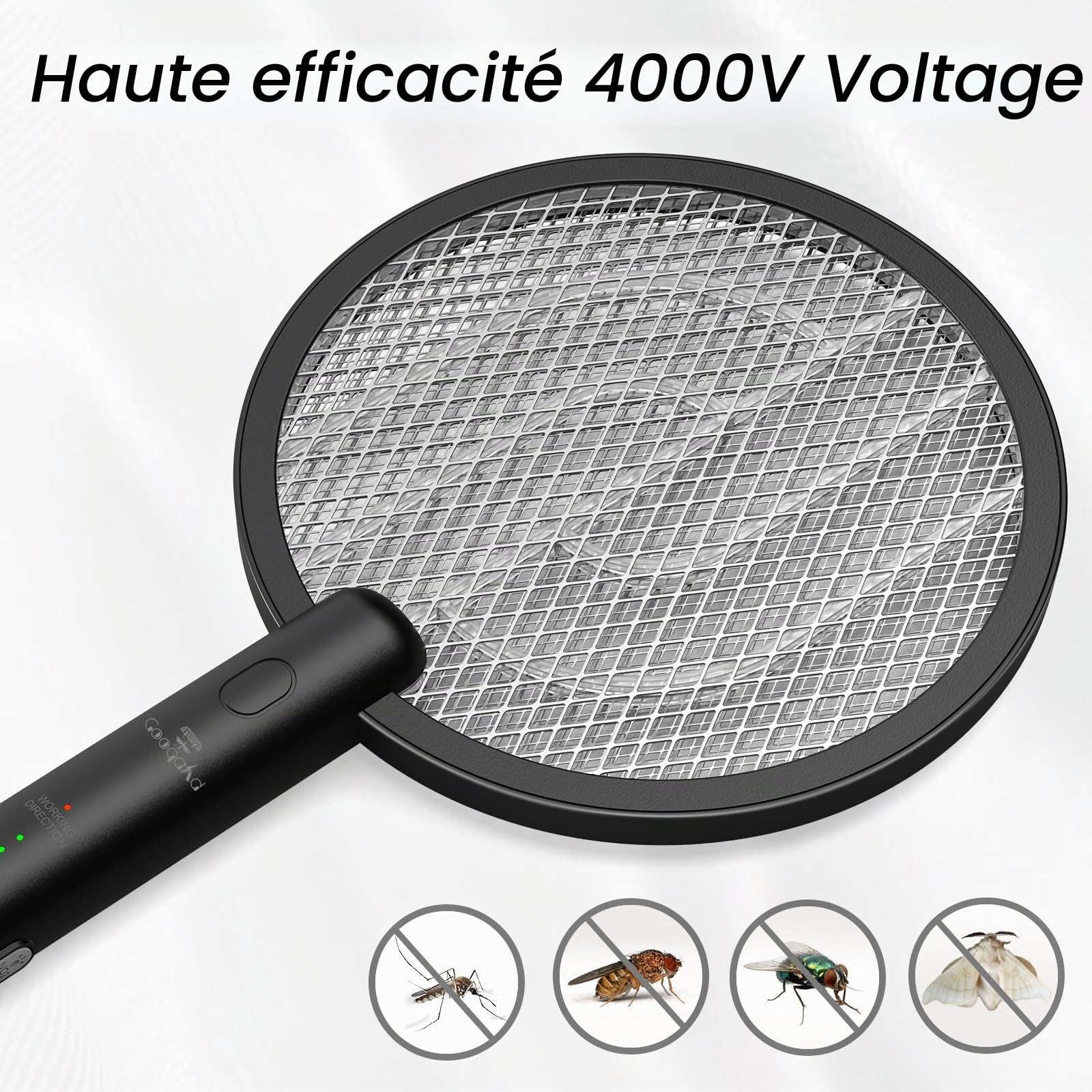 Raquette Électrique Insectes 4000V 2 PCS USB, Rechargeable | Éclairage LED, Triple Protection de Sécurité, Pour Chambre Salon Cuisine Extérieur