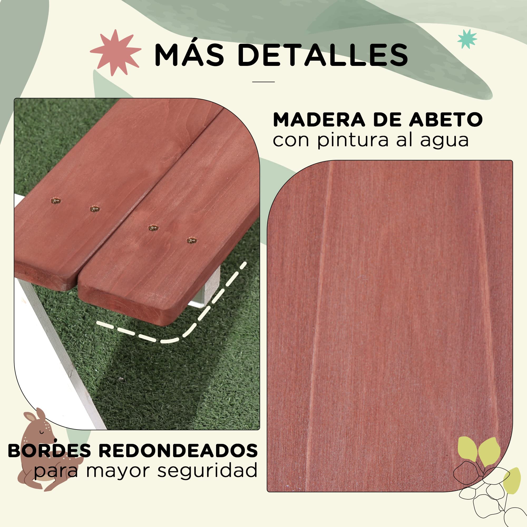 Outsunny Juego de Mesa y 2 Bancos Infantiles de Madera Mesa de Picnic para Niños de 3-8 Años para Jardín Patio Terraza 89x79x50 cm Marrón