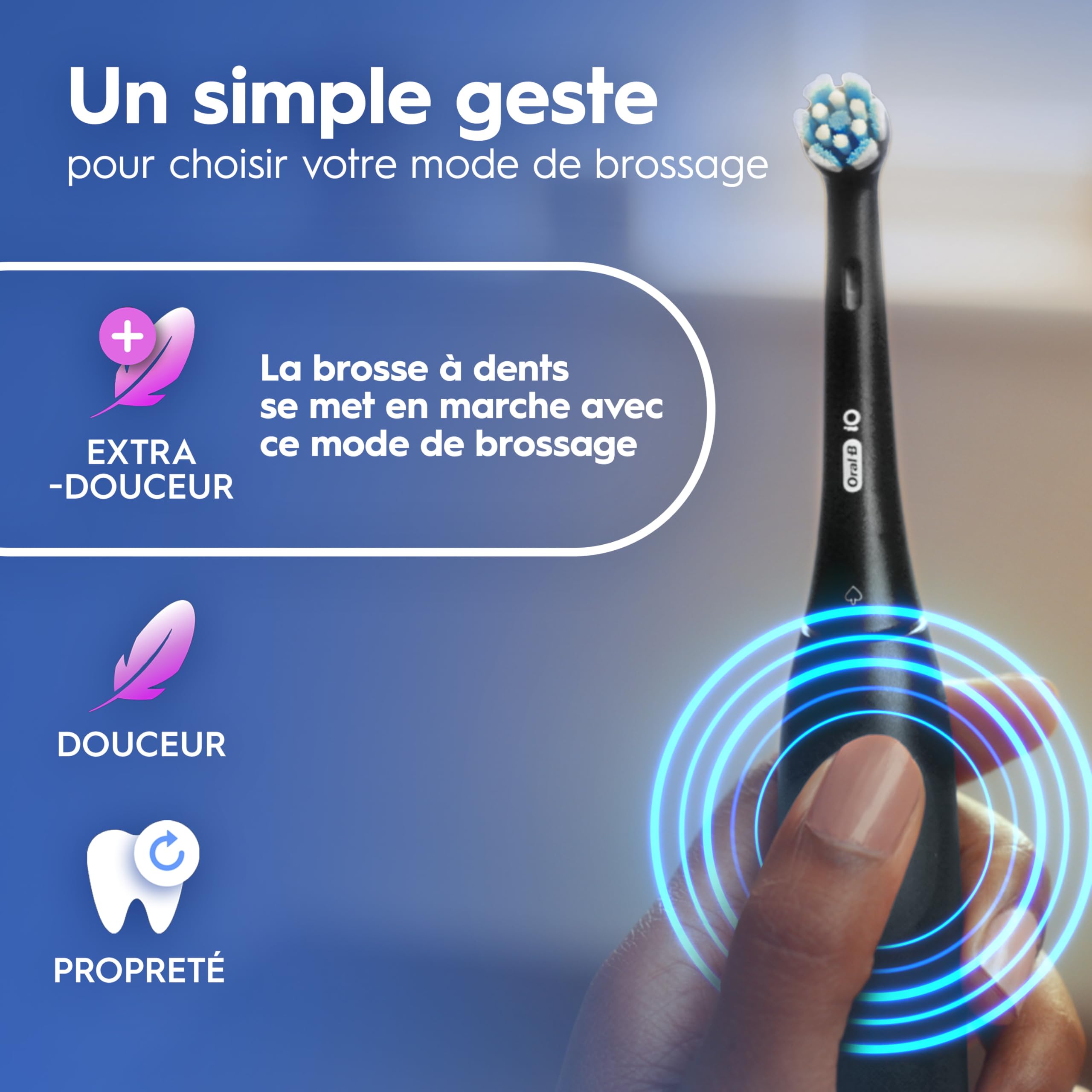 Oral-B Brosse à Dents Electrique iO 2 avec 1 Brossette de Rechange, Noire – 3 Modes de Brossage dont Douceur, Capteur de Pression sur les Gencives, Batterie Rechargeable, Silencieuse