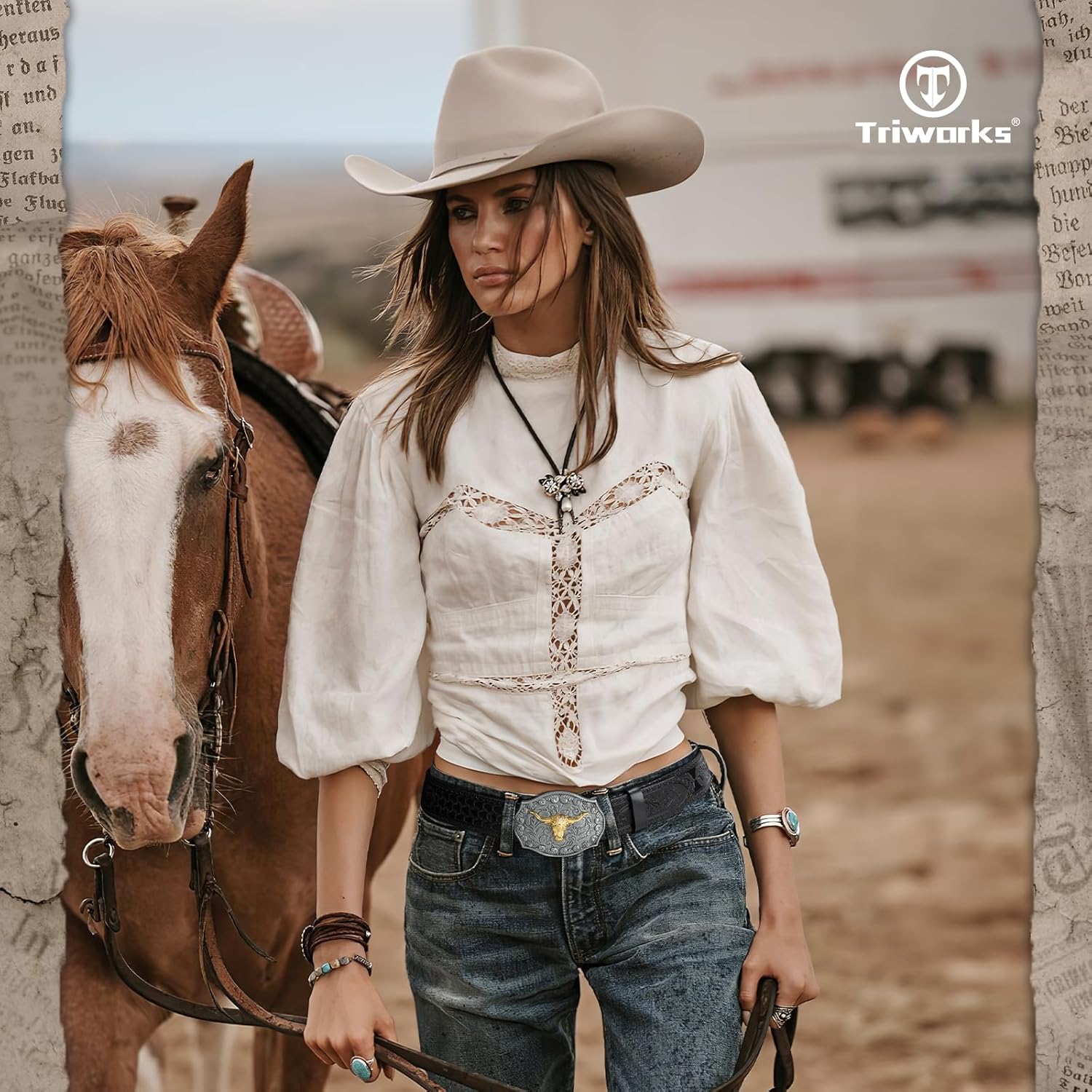 TRIWORKS Western Cowboy Cowgirl Belt for Men Western Buckle Belt 1.5" Wide Floral Engraved Embossed Leather Belt - Image 4