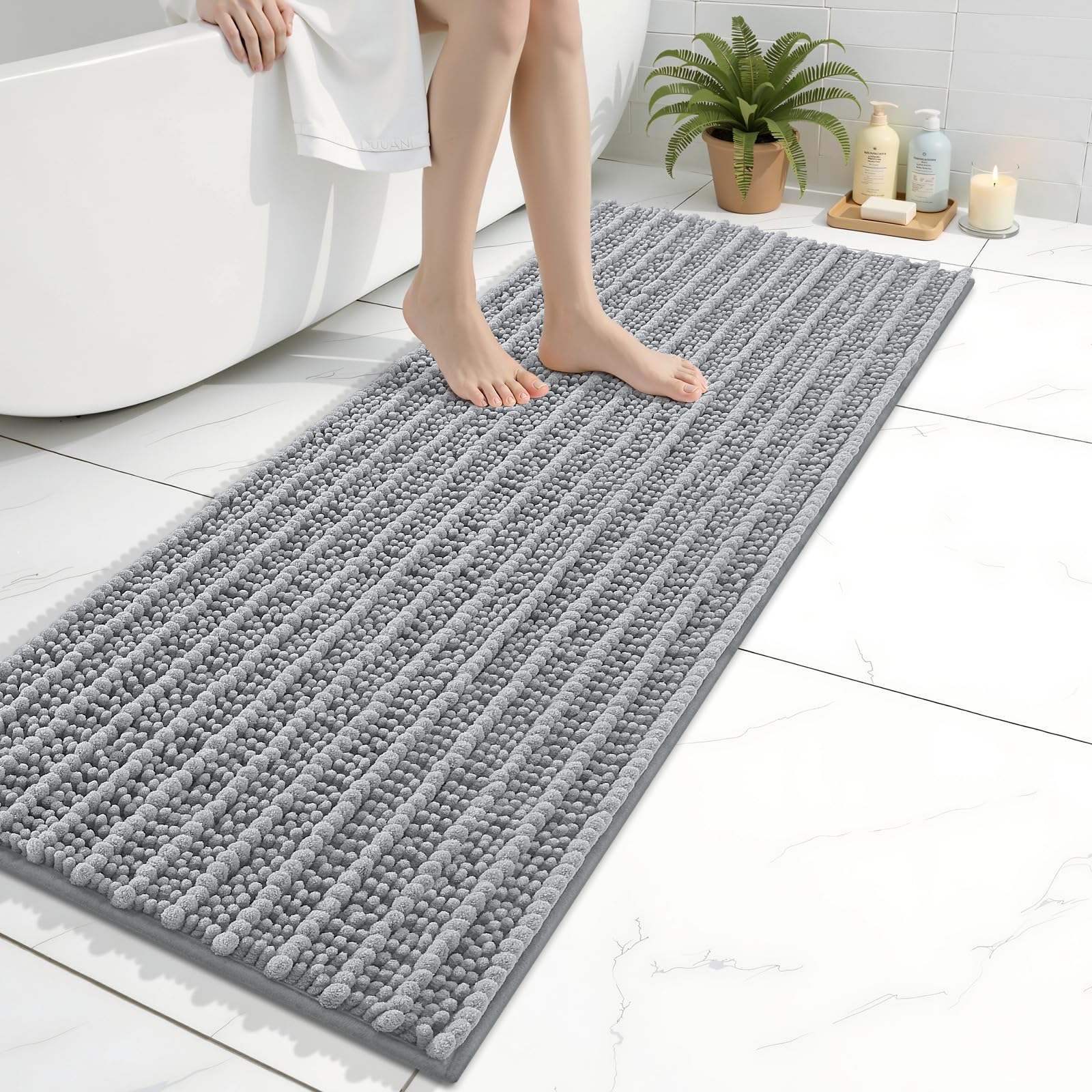 Arotive Bathroom Rugs Mat 47x17, Soft Absorbent Chenille Shaggy Bath Mat