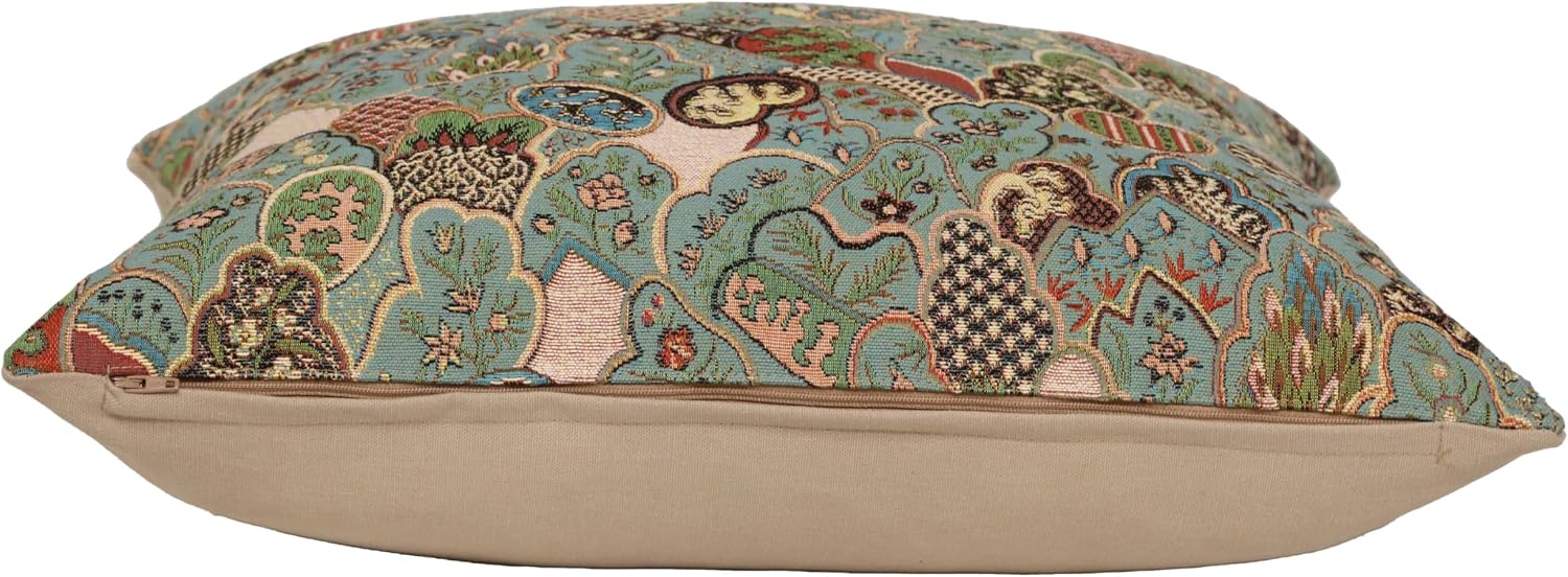 Mosaique Chinoise Blue French Tapestry Cushion - 19 in. x 19 in. Cotton by Charlotte Home Furnishings