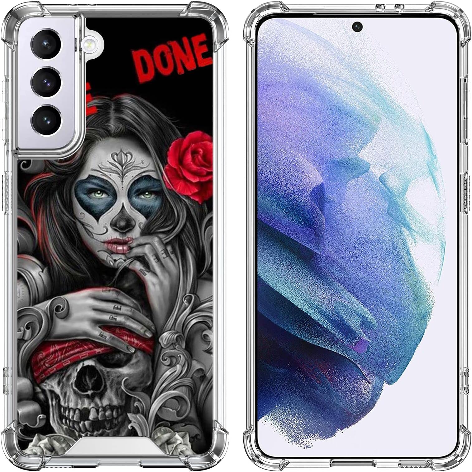 Case for Samsung Galaxy S22+, TPU Bumper Case Compatible with Galaxy S22+ (6.55in) Girl and Skull Clear Framework Full-Body Protective Case