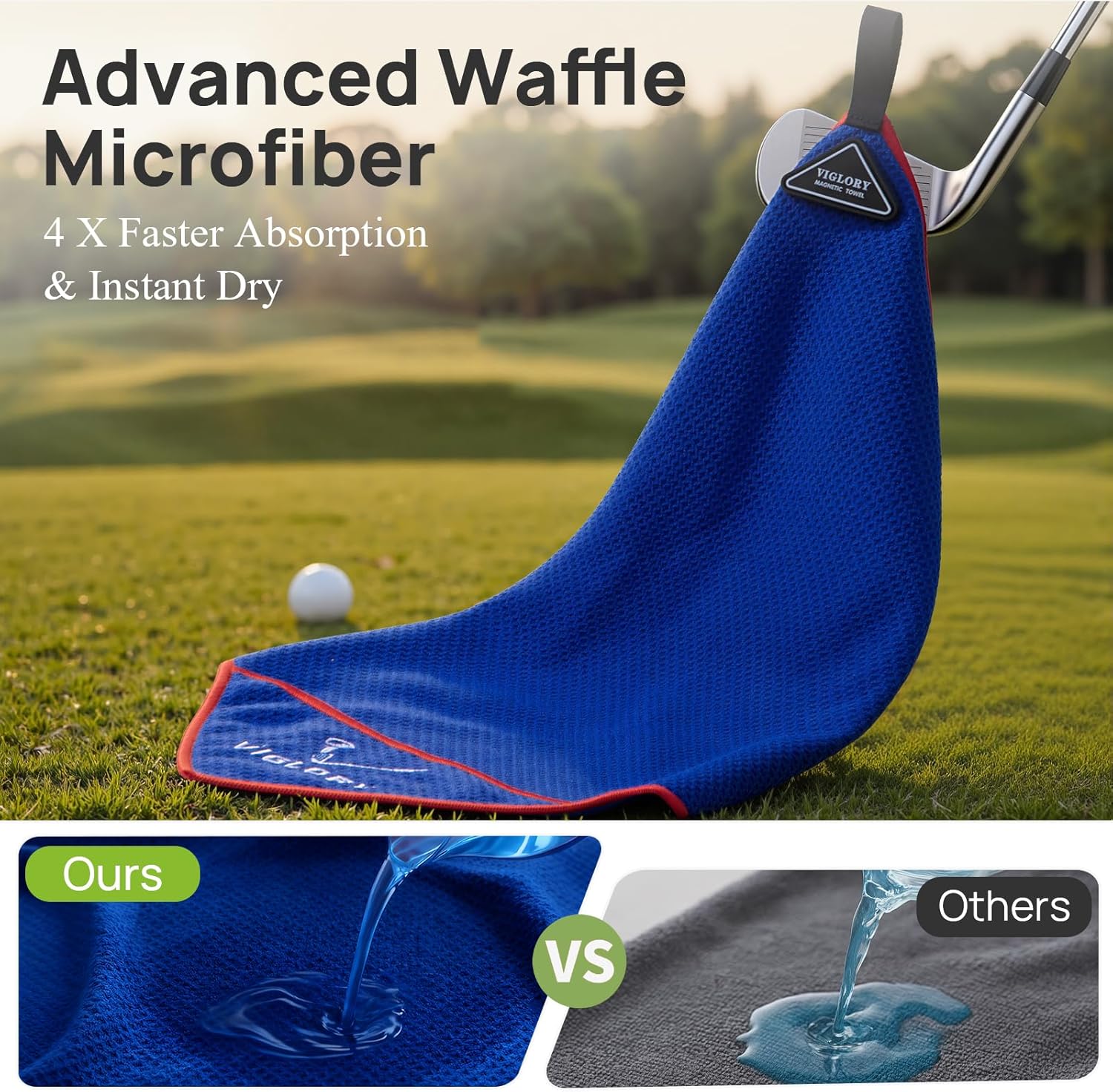 Magnetic Golf Towel for Bag 18" x 18" with Clip Exclusive Cleaning Pocket Microfiber Waffle Ultra Absorbent Club Ball Cleaner, Essential Golf Accessories and Gifts for Men Women(Blue 1 Pack) - Image 5