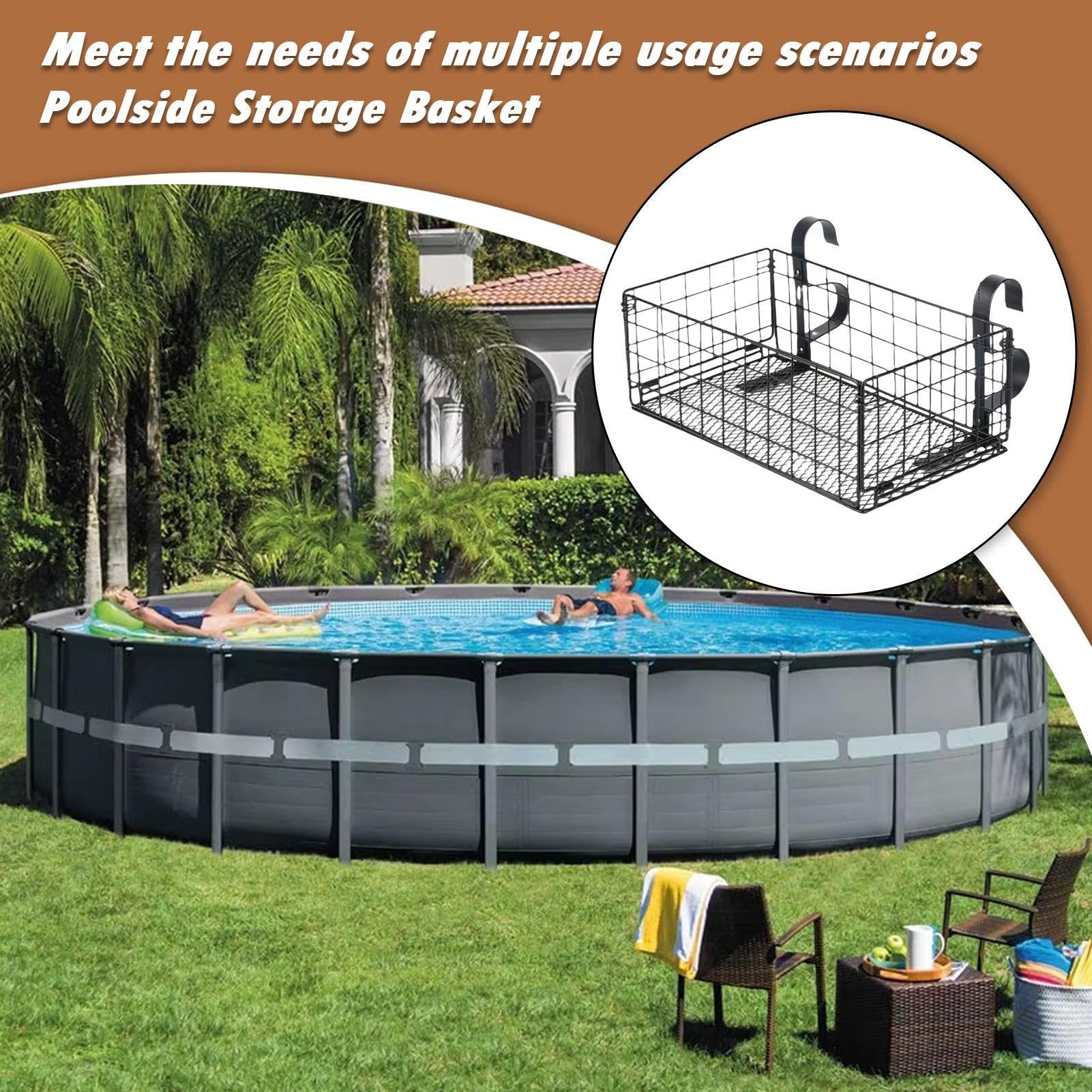 Cesto portaoggetti per piscina, organizer per asciugamani, bevande, giocattoli, perfetto per cortile, patio, spiaggia e uso esterno, mantiene la tua piscina ordinata ed efficiente