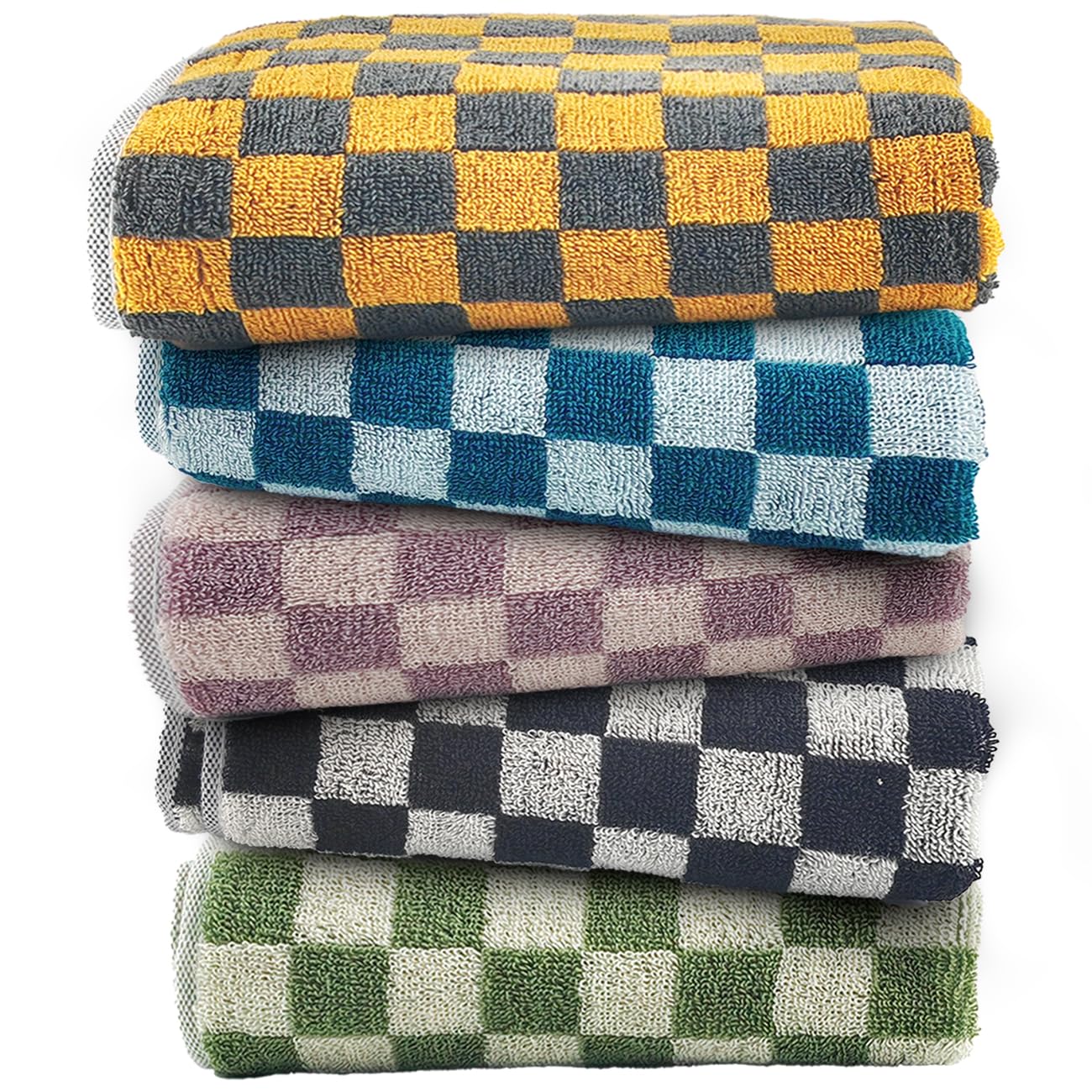 YXWXY 5-Pack Checkered Hand Towels, Soft Absorbent Cotton Kitchen & Bath Towels, Decorative Plaid Design for Gym, Spa, Home - 13x29 Inches (33x74cm)