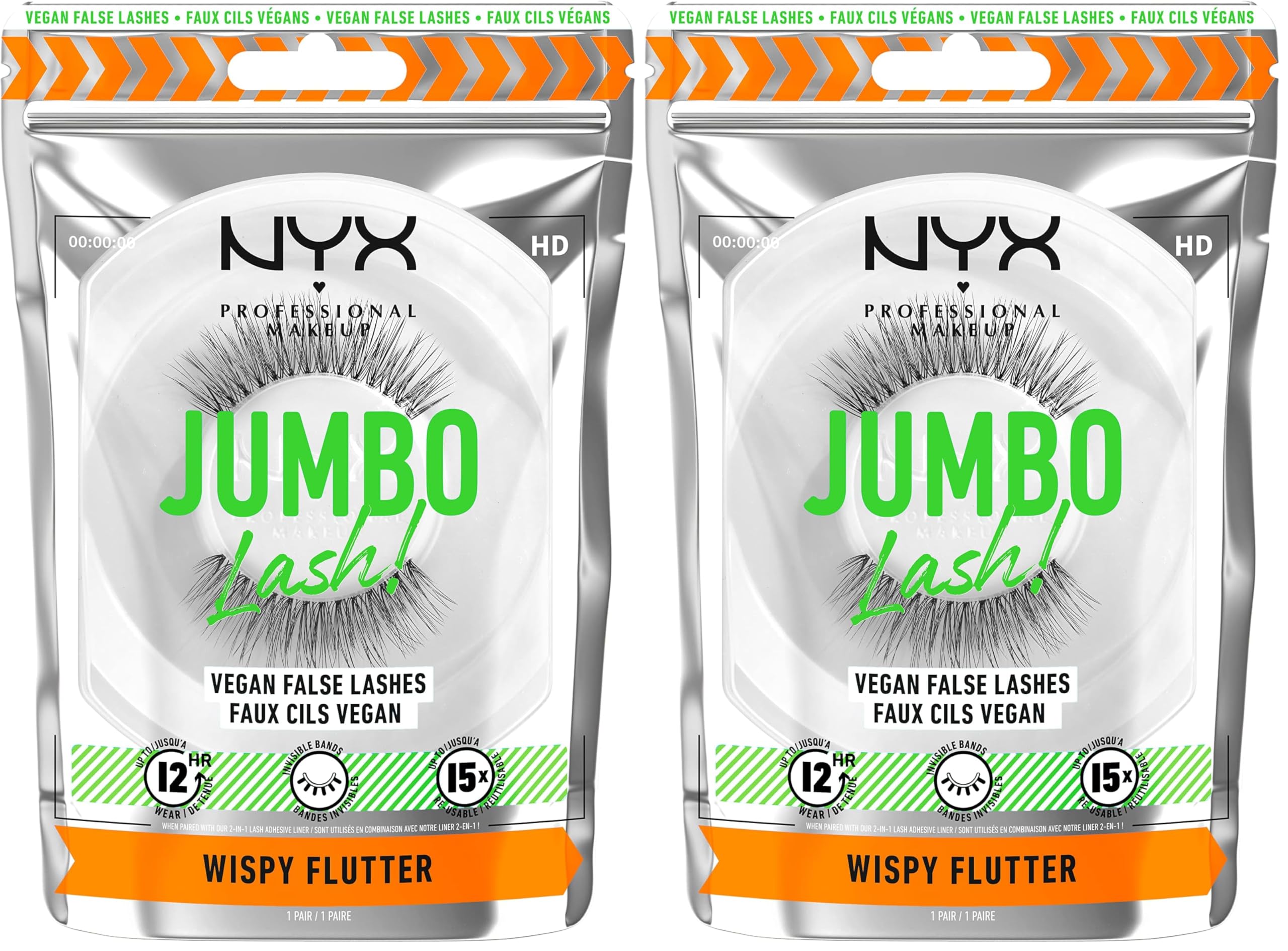 NYX Professional Makeup Falsche Wimpern, Langlebig, 12 Stunden Tragezeit,  Unsichtbare Bnder, Bis zu 15-mal wiederverwendbar, Vegane Wimpern, Jumbo  Lash!, Wispy Flutter (Packung mit 2) : Amazon.de: Kosmetik