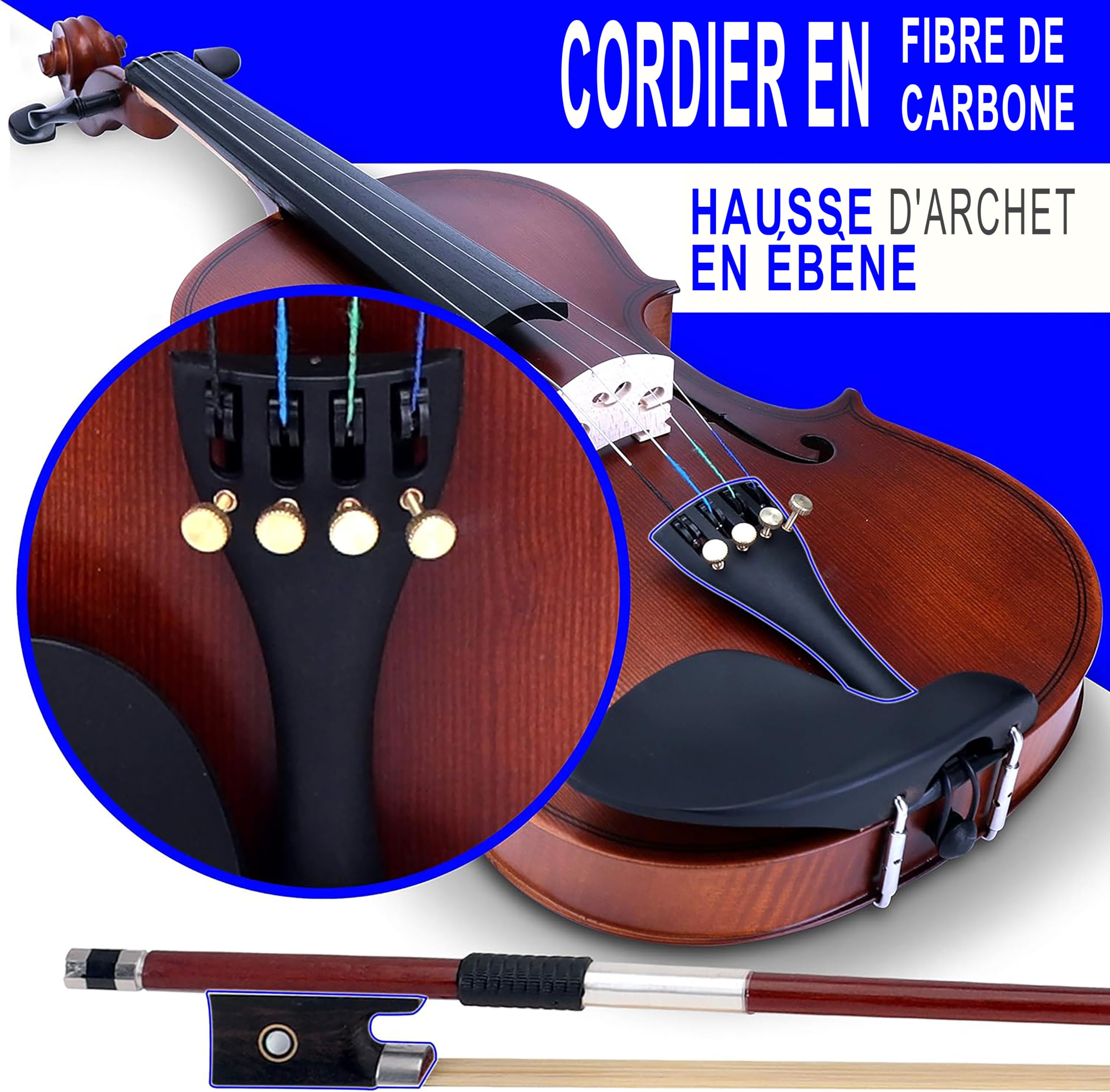 Pyle, Lot de 4 violons à cordes en contreplaqué avec kit d'accessoires inclus (PGVILN20.3)