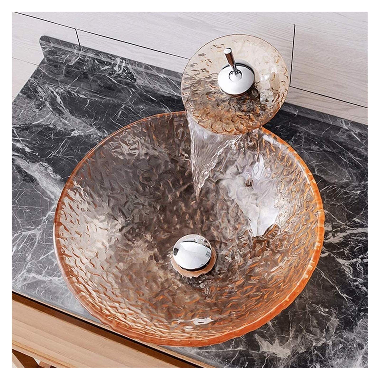 WOTZOV Vanity Unit With Basin,Bathroom Basin Vessels Sink Countertop Basin, Round Transparent Above Counter Vessel Sink Tempered Glass Lavatory Basin Bathroom Vanity Bowl Combo