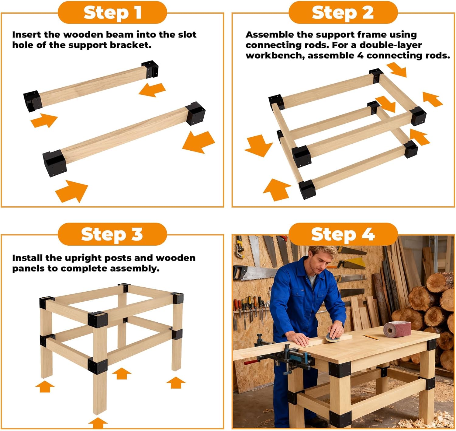 Heavy Duty Workbench Brackets Kit, 12 PCS 3-Way Right Angle Corner Braces for DIY 2''x4'' Wood, Steel Frame Building Plates for Workbench Table, Shelving, Garage Storage