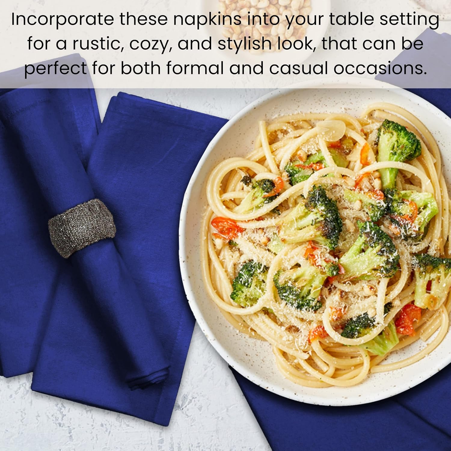 コットンクリニックソリッドディナーナプキン 17x17 ブルー 58218