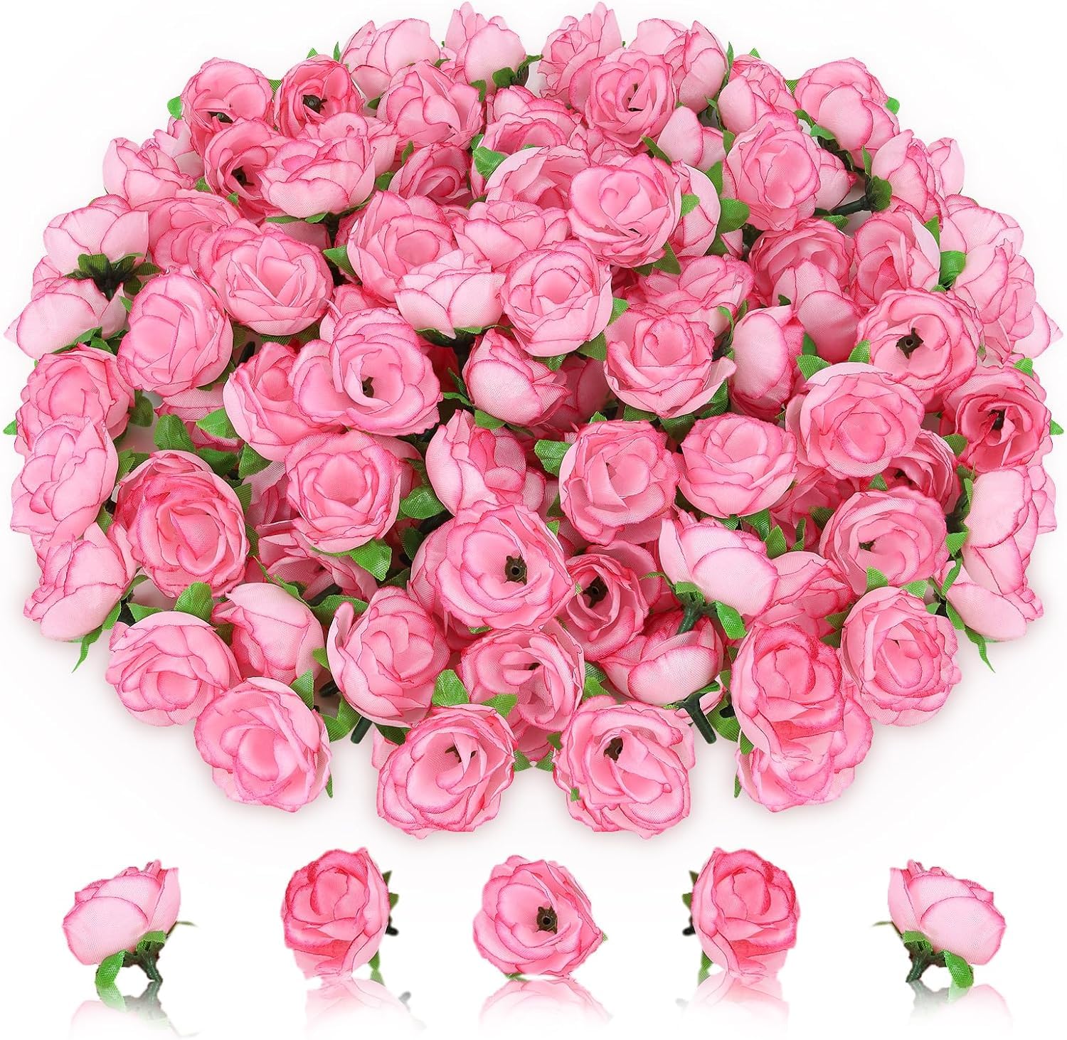 UCLEVER 60 Pezzi teste di rose artificiali, 4 cm, bouquet floreale in seta realistica per fai da te, decorazioni per matrimoni, composizioni domestiche (rosa