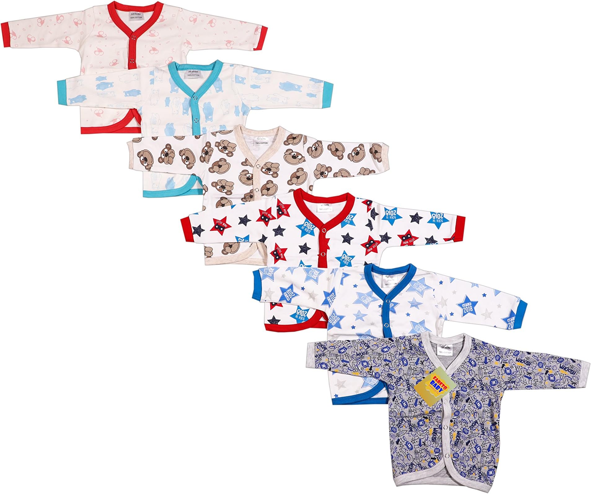 First Kids Step Baby Boy's & Baby Girl's Front Open Touch Buttons Hosiery Cotton Full Sleeves Shirt (SHIRT-TRI_Multicolour_0 Months-6 Months)
