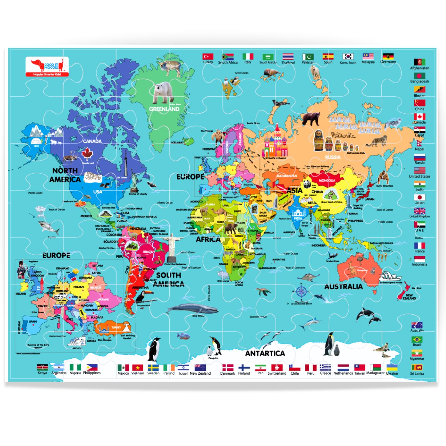 Sponsored Ad - CocoMoco Kids World Map Puzzle for 3 to 6 Year Old Boys and Girls, 56 Pieces, Learning and Educational Gift, Return Gift for Kids (Pack of 1)