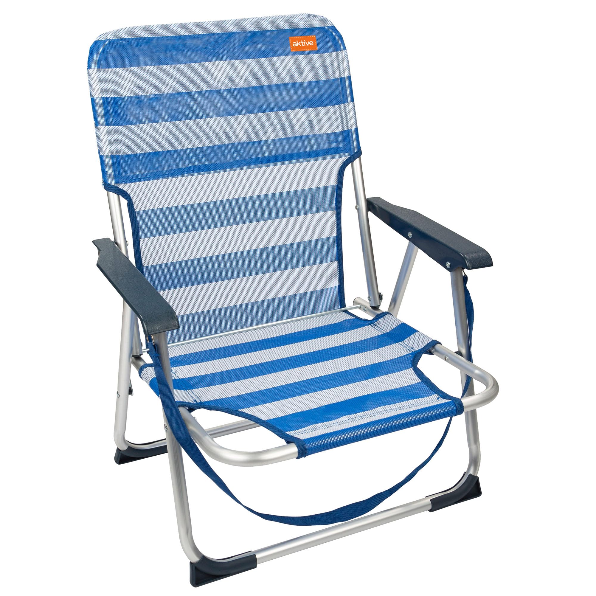 AKTIVE Zestaw 2 składane krzesła plażowe, niebieski i biały, z tekstylenu i aluminium, stałe oparcie, 44x40x72 cm, z uchwytem na ramię i stoperami zapobiegającymi przewróceniu, maks. 100 kg, lekkie i