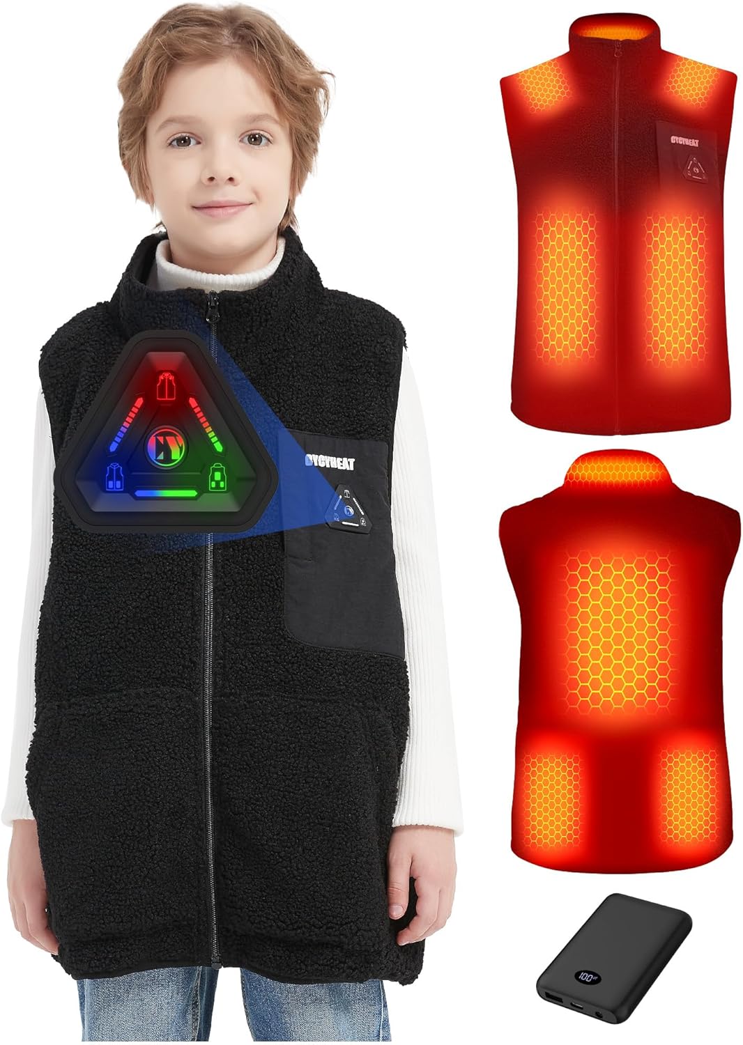 Fleece Kids Heated Vest - Boys and Girls Lightweight Heating Jacket Coat, 2025 Upgraded 7.4V Battery Pack & Heating Element
