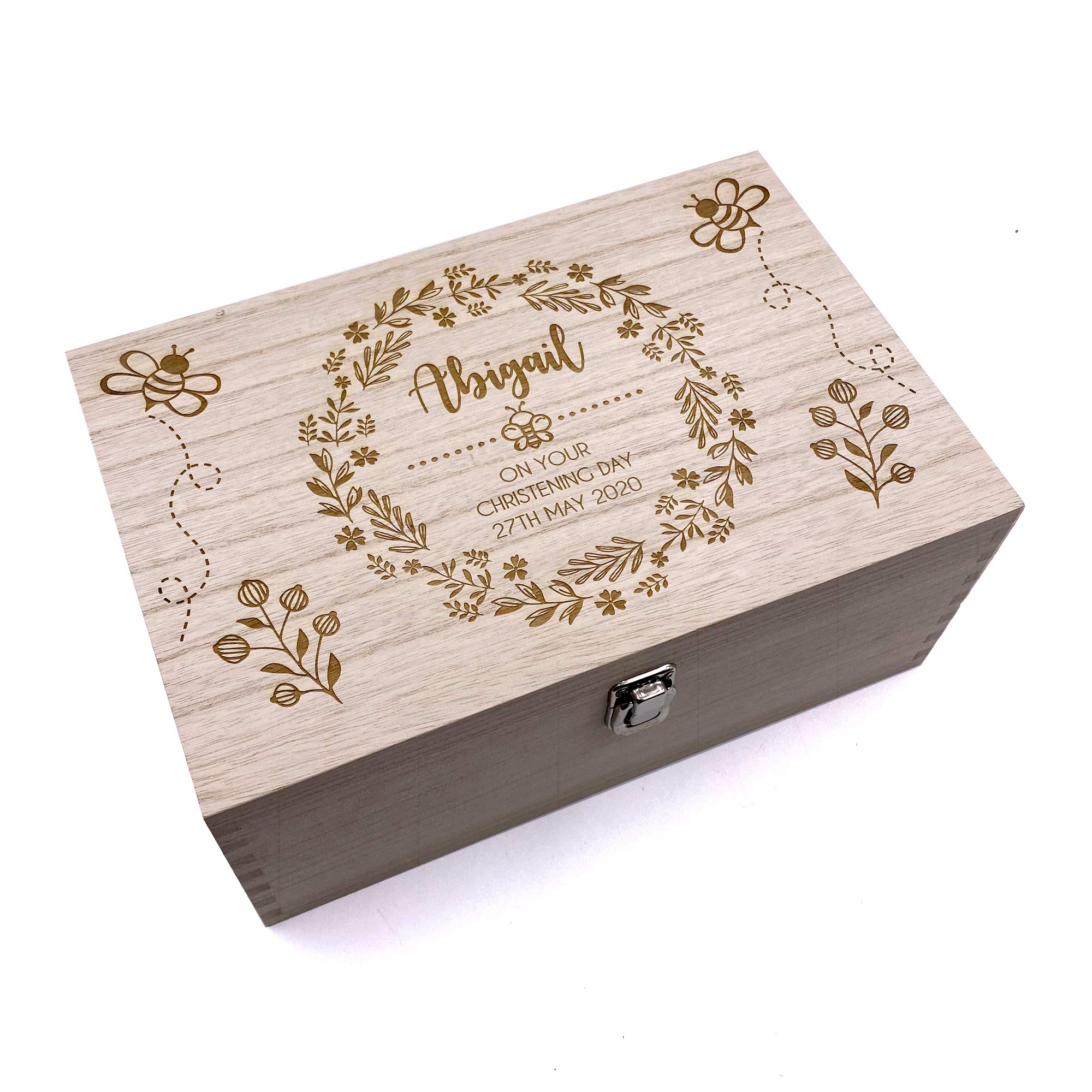 Ukgiftstoreonline Personalised Christening, Baptism Or Communion Gift Keepsake Memory Box Wooden Engraved