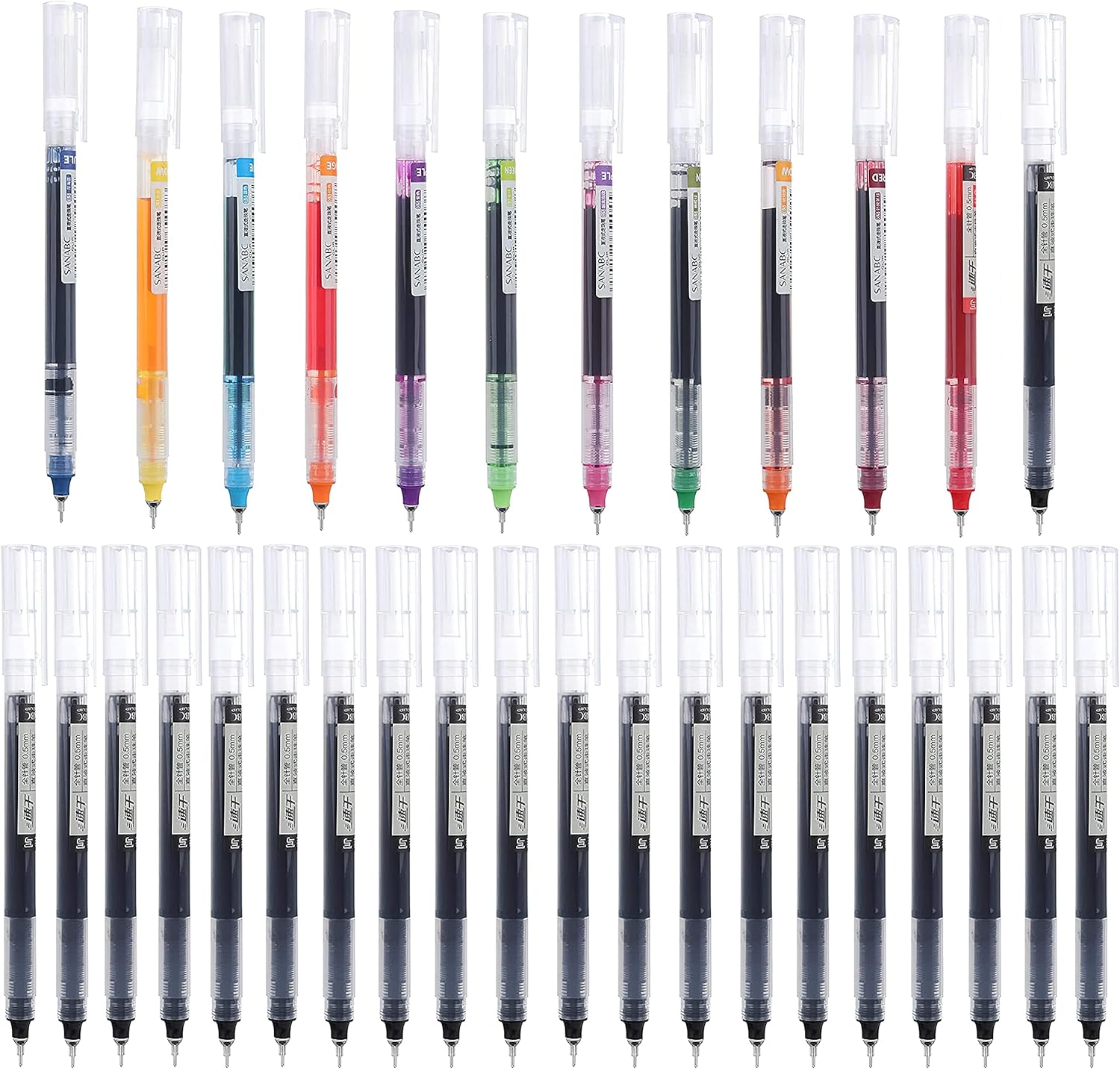 Rolling Ball Pens, Quick-Drying Ink 0.5 mm Extra Fine Point Pens Liquid Ink Pen Rollerball Pens (32PCS) : Office Products