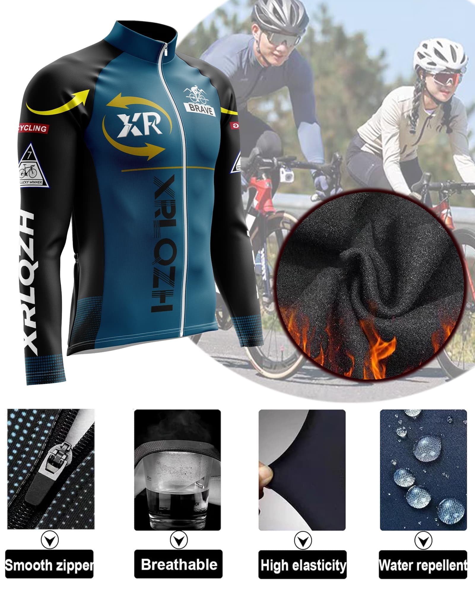 Vêtements De Cyclisme Hommes d'hiver Vêtements Cyclisme Vélo Polaire Maillot Ensemble,Maillot De Velo VTT Manche Longue Jersey Et Pantalon à Bretelle
