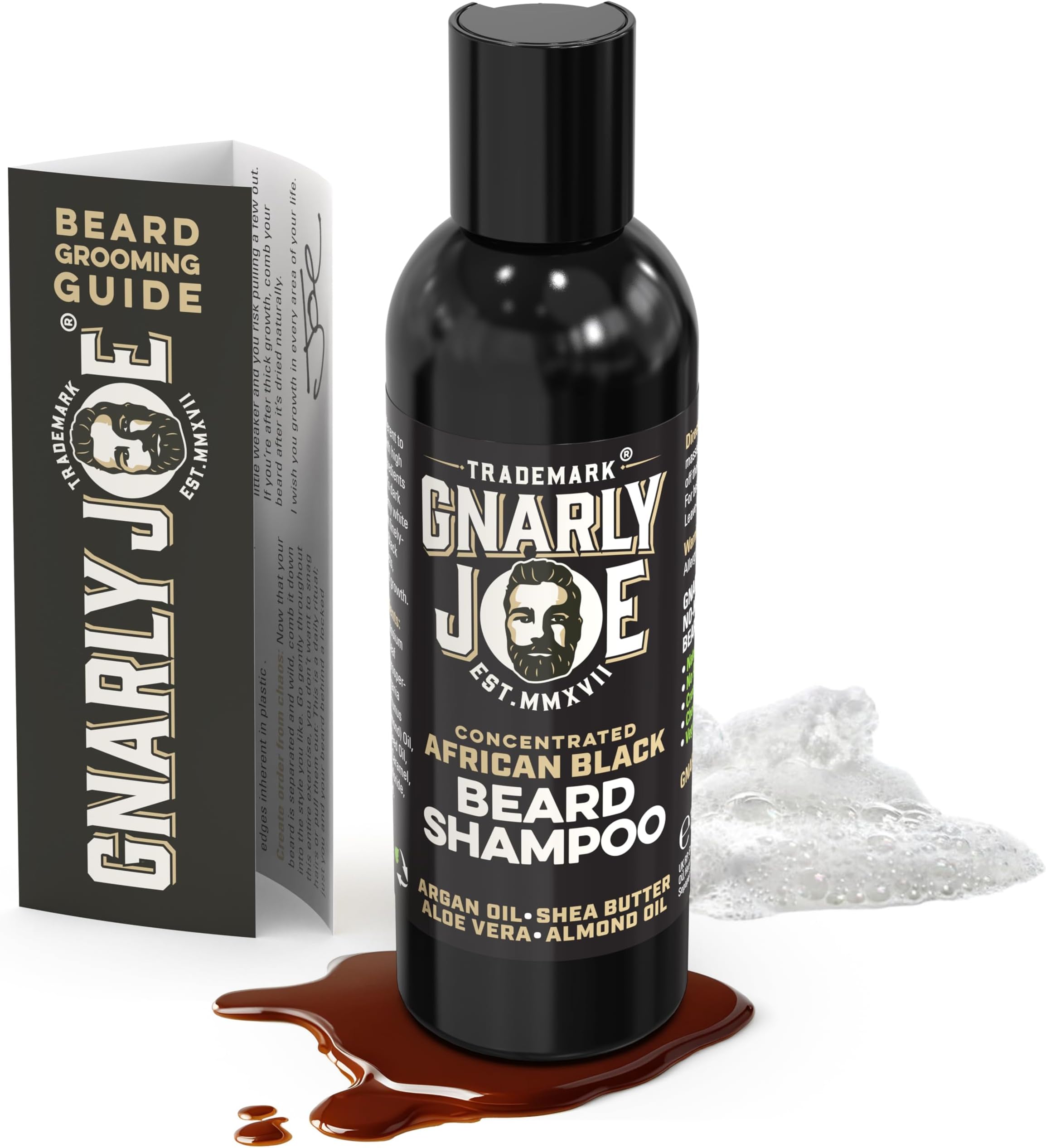Gnarly Joe 100% Natural African Black Soap Beard Shampoo with Argan Oil, Coconut Oil and Shea Butter - Ideal for Sensitive Skin